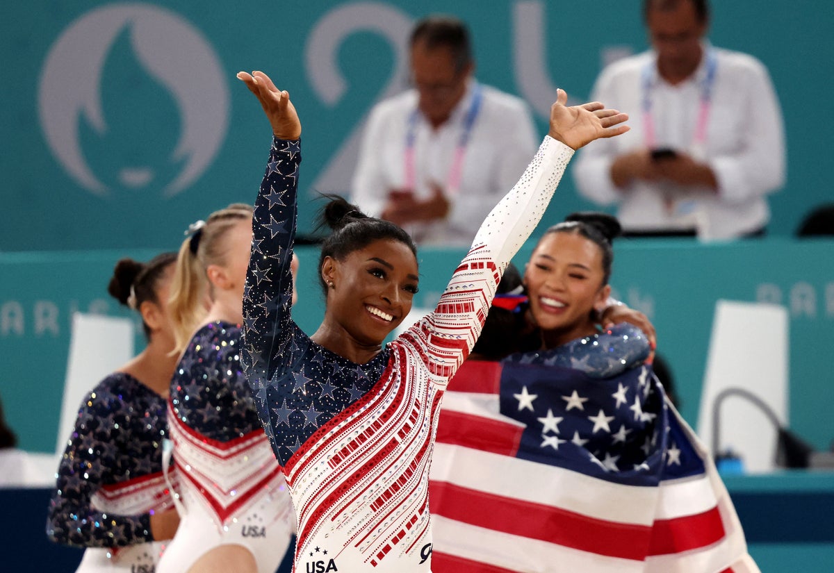 Simone Biles conjures imperfect magic on way to fifth Olympic gold as USA dominate team final