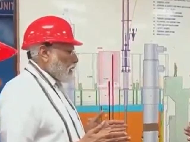 <p>Narendra Modi watches the initiation of core loading of India’s indigenous Prototype Fast Breeder Reactor at Kalpakkam in TamilNadu during his visit in March 2024</p>