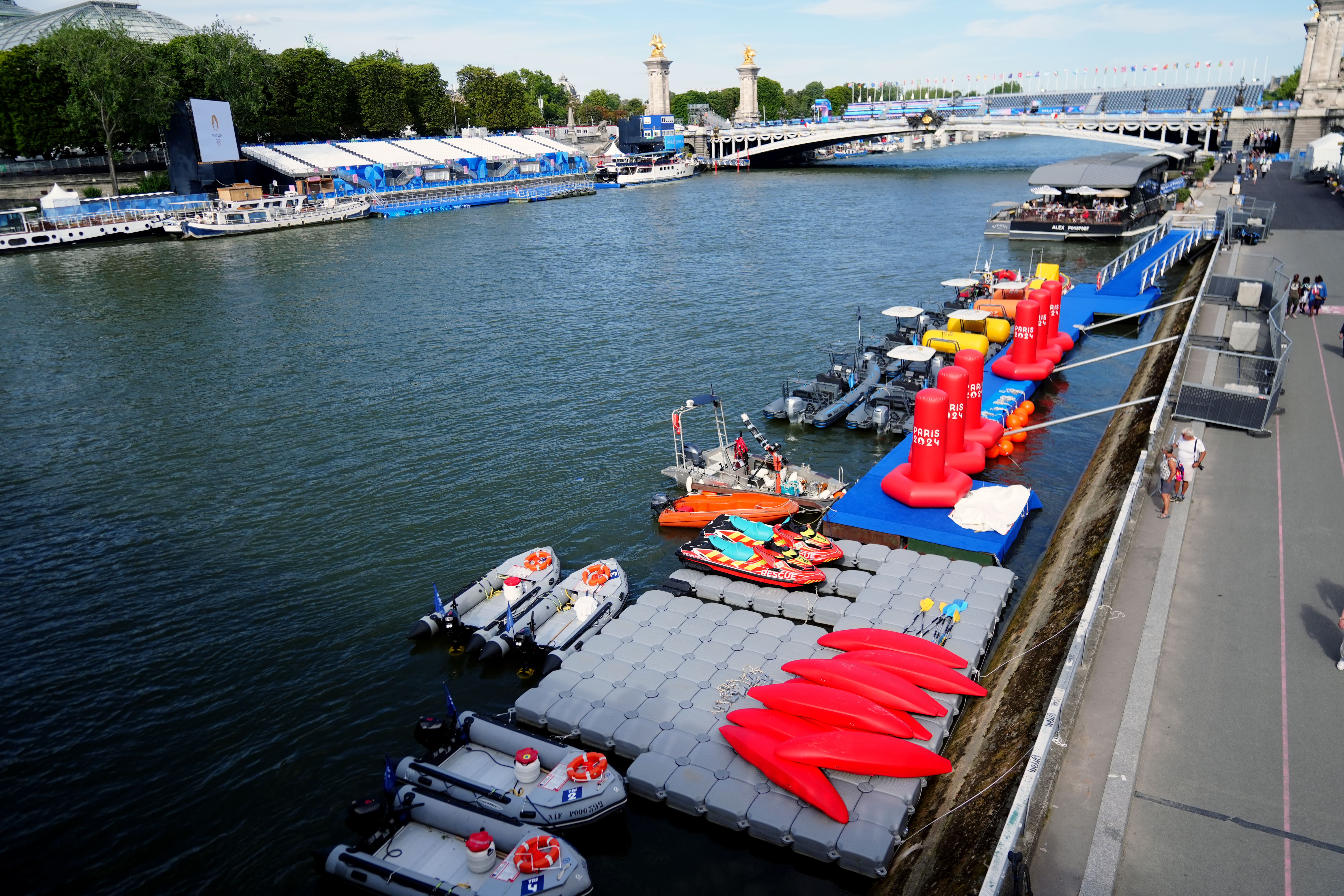 The pontoon used by Triathlon athletes moored on the River Seine (PA)