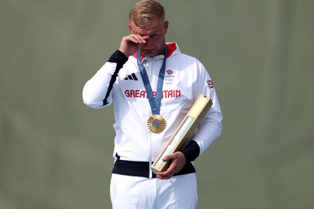 Nathan Hales was in tears on the victory rostrum after claiming Olympic shooting gold for Great Britain (Isabel Infantes/PA)