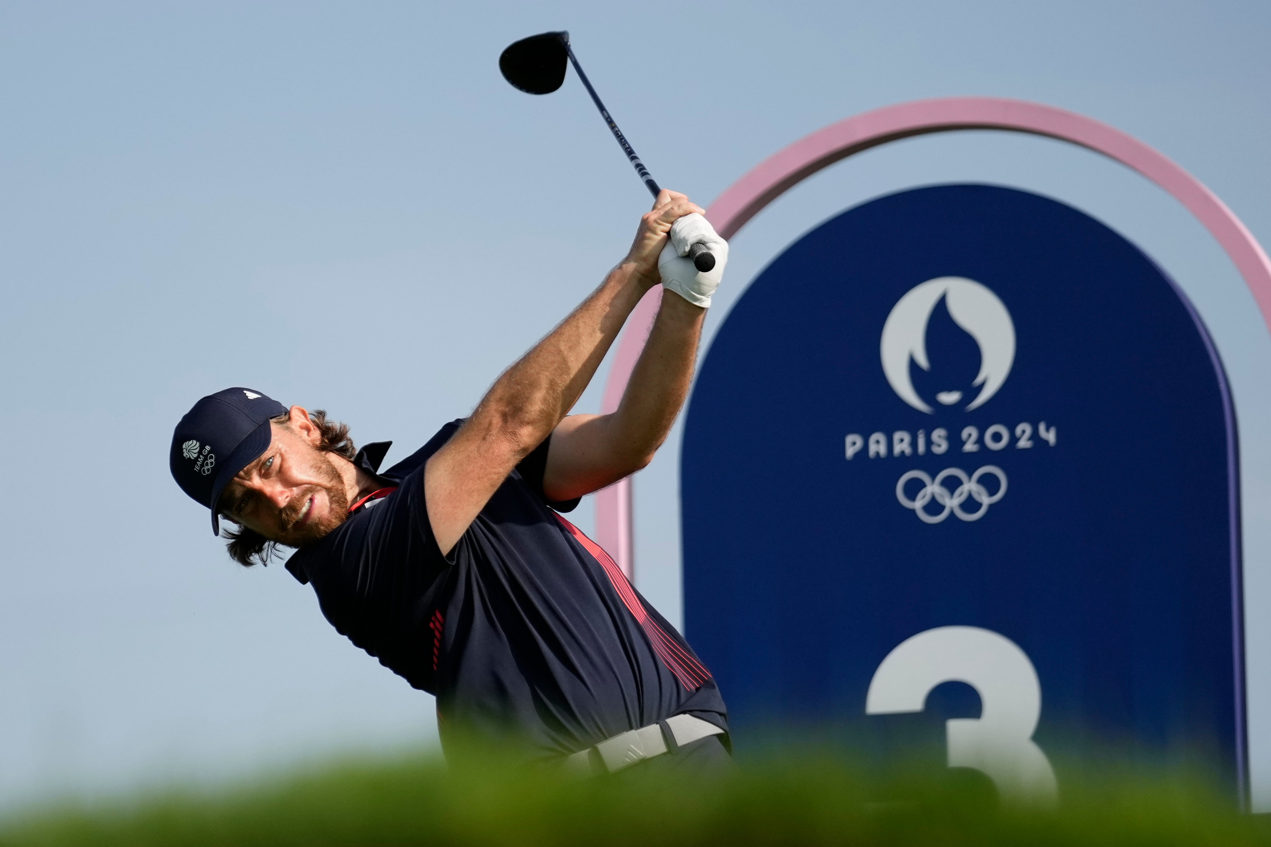 Tommy Fleetwood, of Great Britain, hits from the third tee