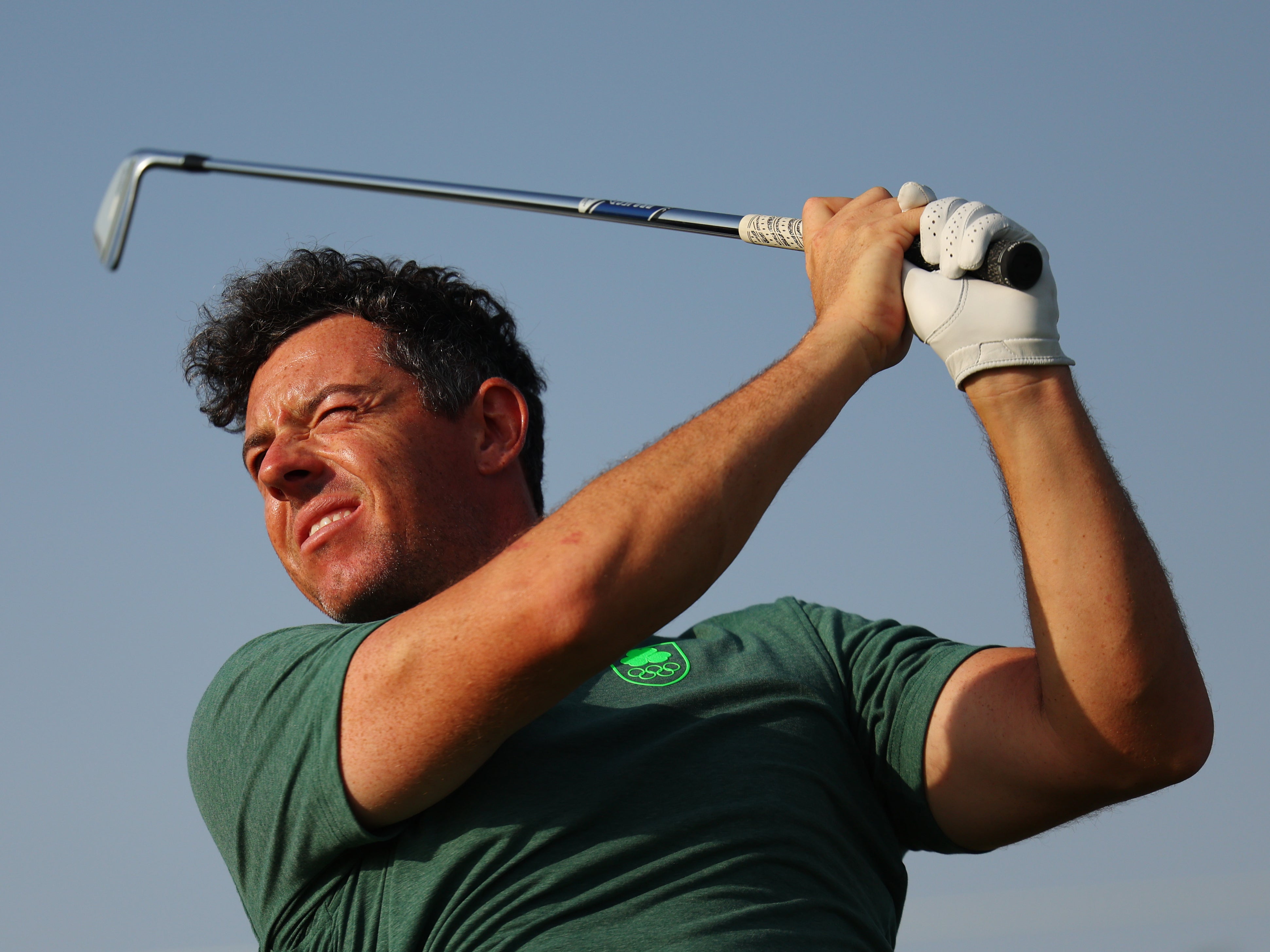 Rory McIlroy of Team Ireland tees off in practice