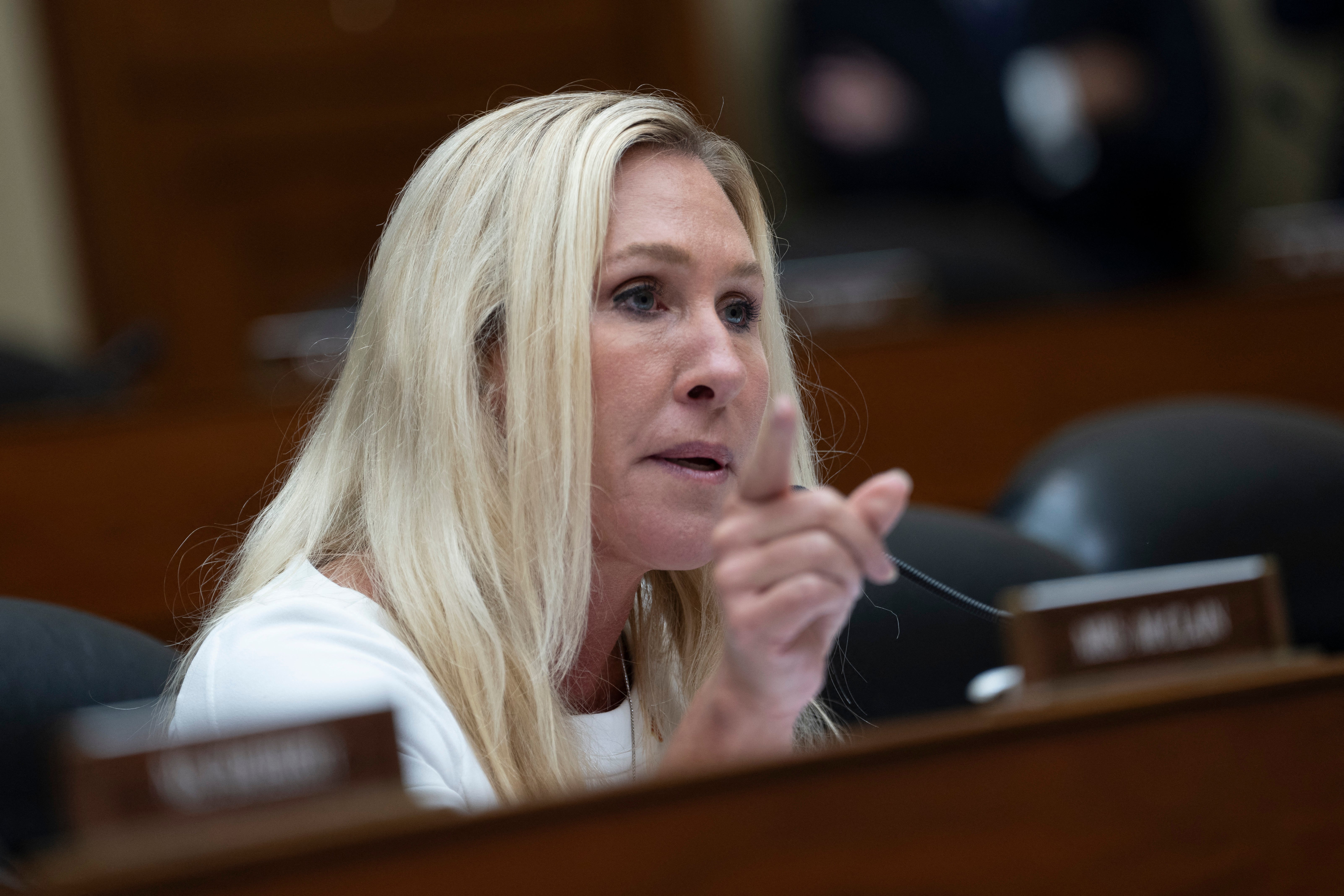 Marjorie Taylor Greene speaks during a House Oversight Committee hearing on July 22. A man who threatened to kill her in 2023 has pleaded guilty to making interstate threats against the congresswoman.