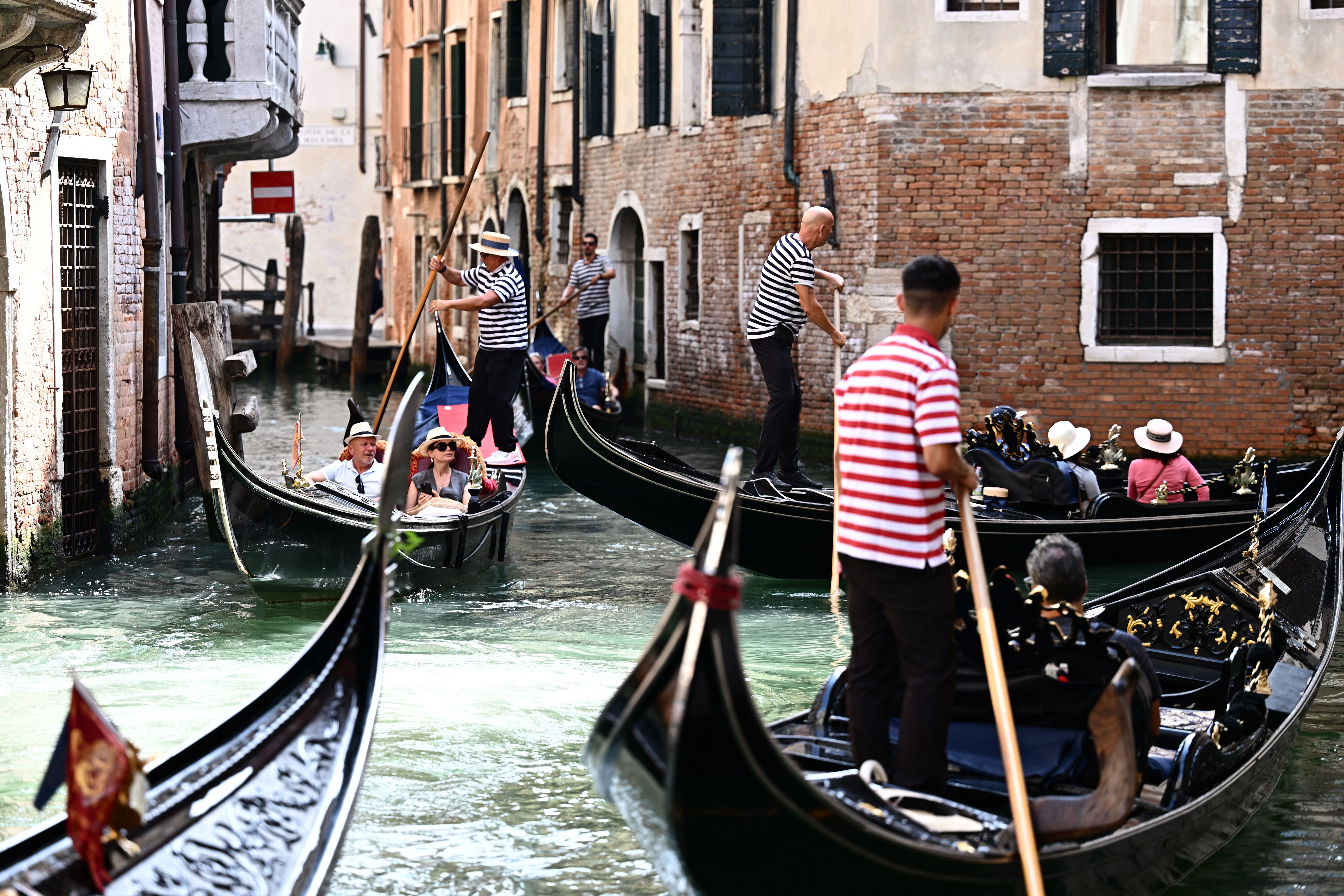 Tourist enjoy gondola rides on September 3, 2023 in Venice