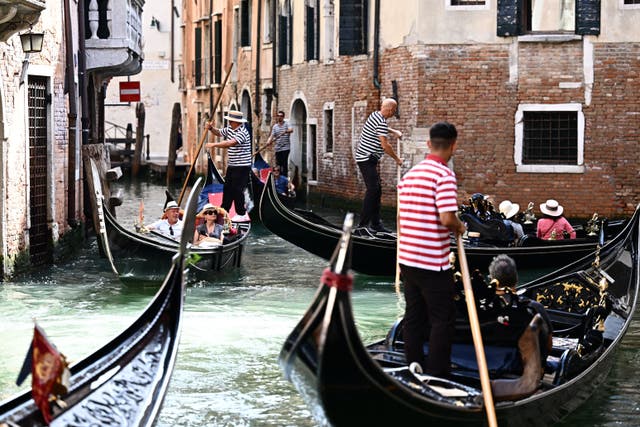 <p>Tourist enjoy gondola rides on September 3, 2023 in Venice</p>