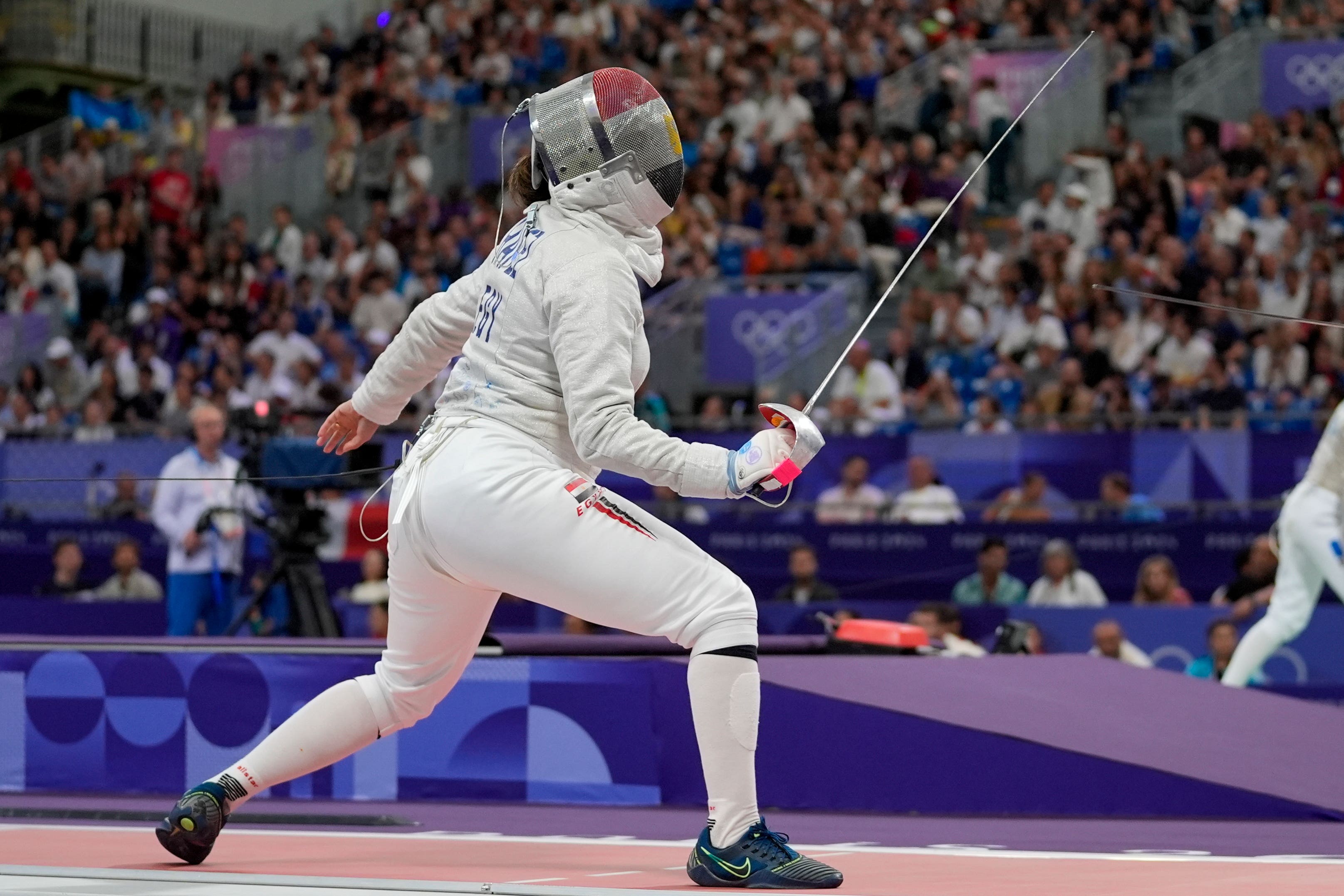 Egypt’s Nada Hafez competes in Paris (AP Photo/Andrew Medichini)