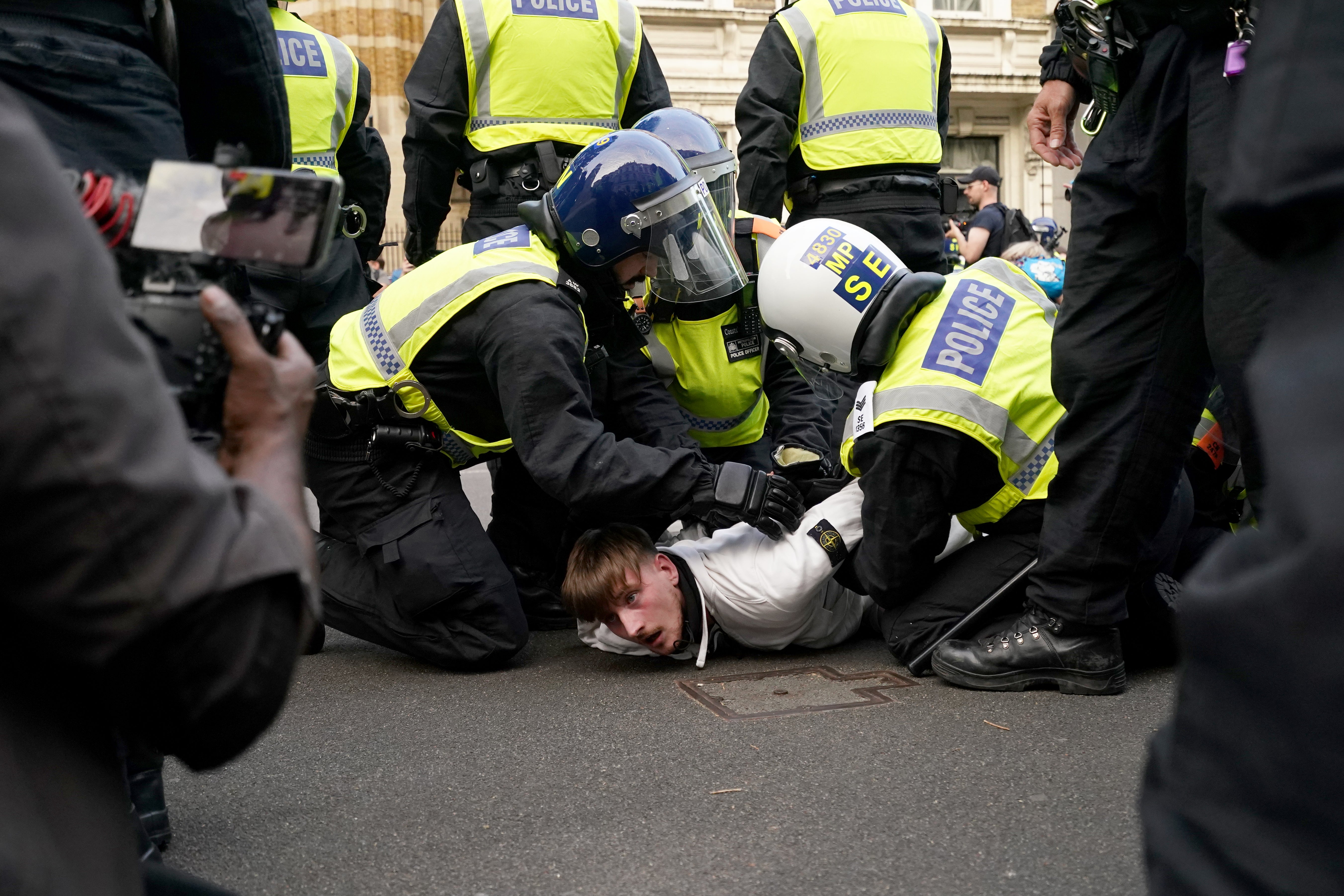 Riot police detained a number of violent protesters, after the Metropolitan Police set out public order conditions for the protest badged ‘Enough is Enough’.