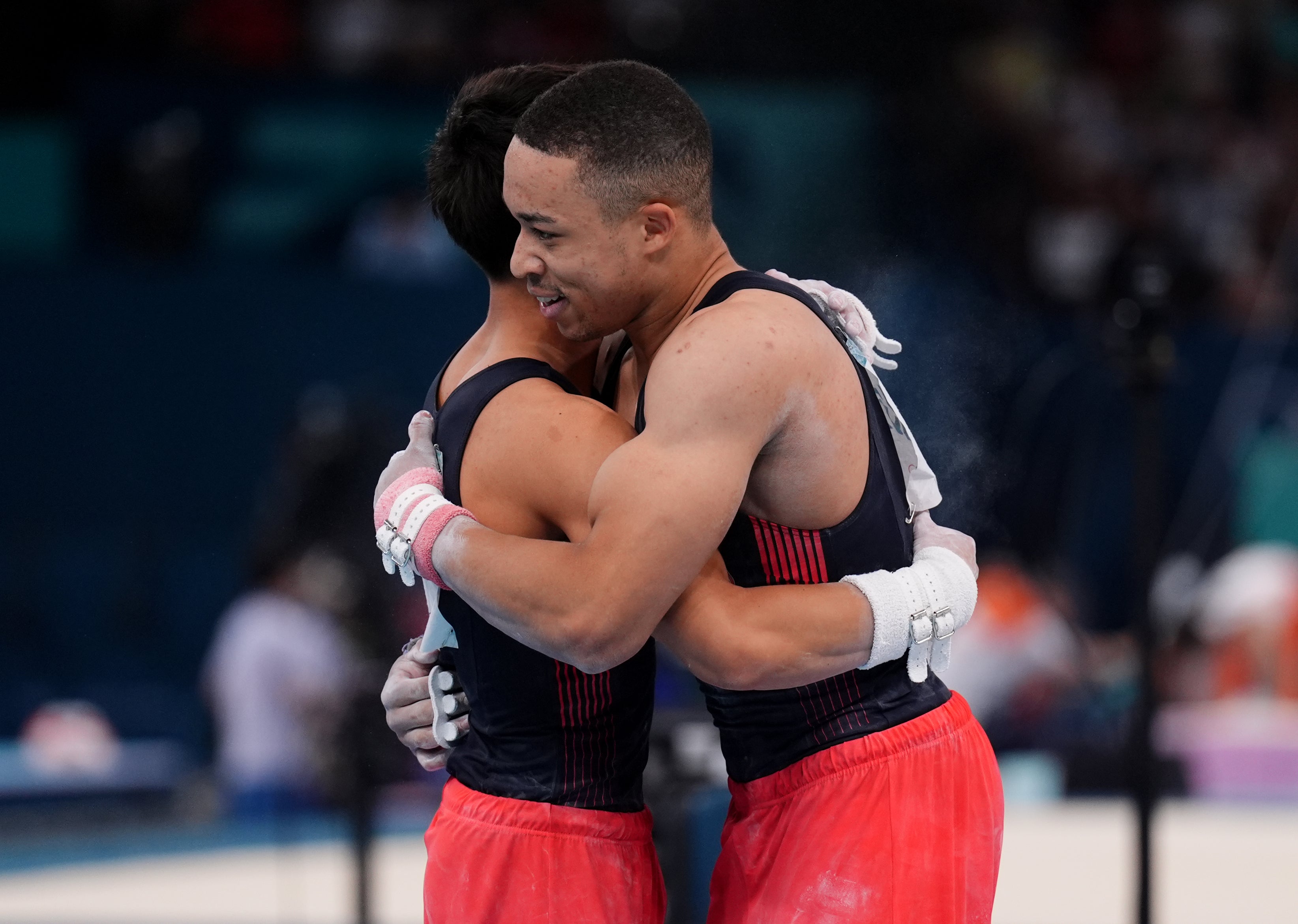 Joe Fraser (right) and Jake Jarman missed out on men’s all-around medals (Mike Egerton/PA)