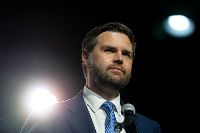 <p>Republican vice presidential candidate Sen. JD Vance, R-Ohio, pauses for a moment while speaking at a campaign event in Reno, Nevada. He has shrugged off concerns about his previous comments.  </p>