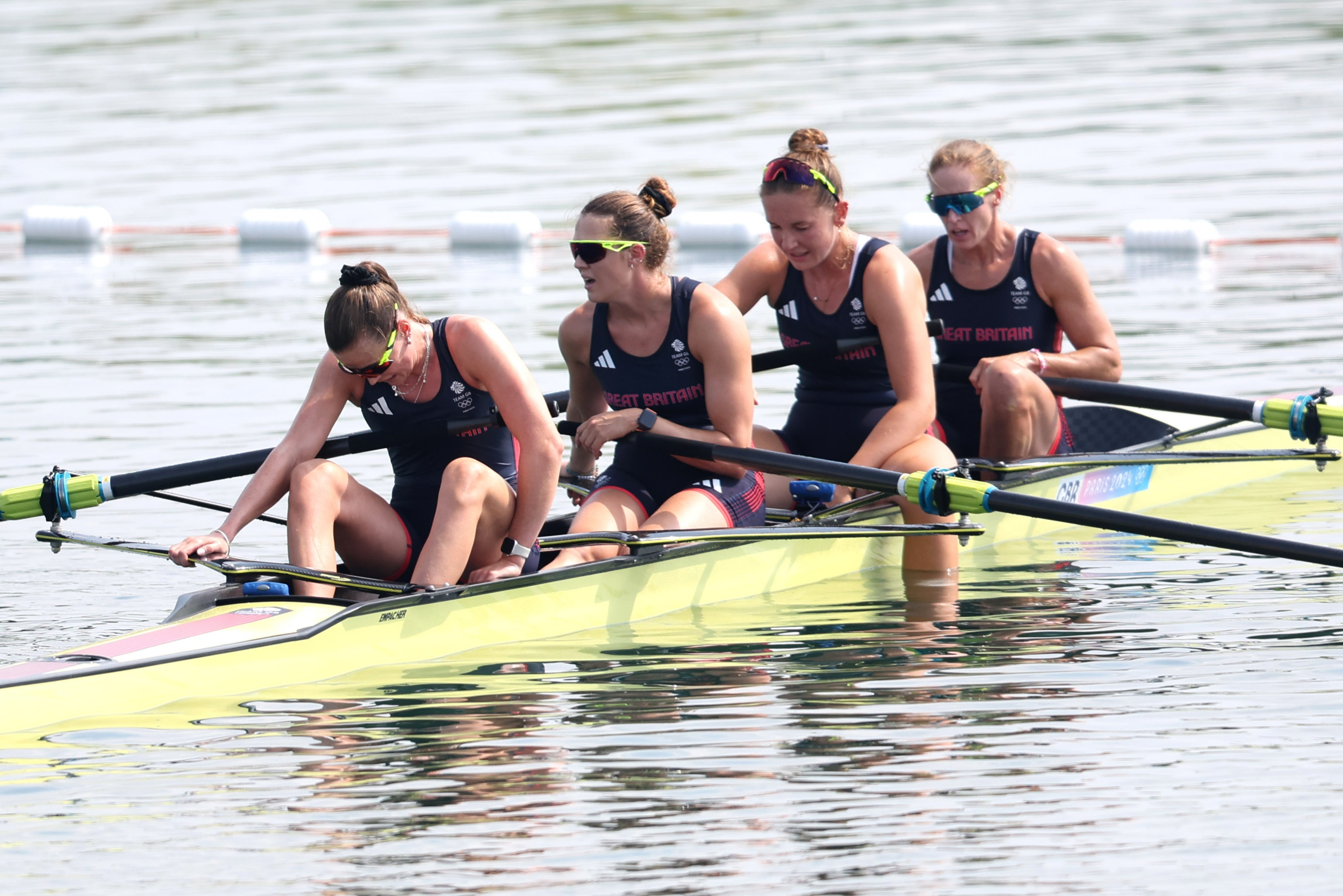 Team GB’s women’s coxless four were devastated to come up just short of gold