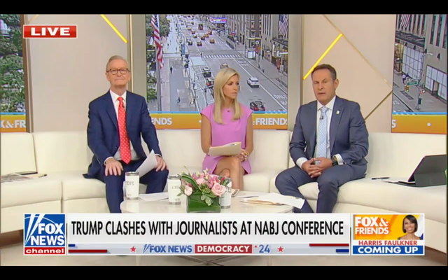 <p>Brian Kilmeade defends Donald Trump as being ‘unaware of race and gender’ after the former president questioned Kamala Harris’ race during a Wednesday discussion.  </p>