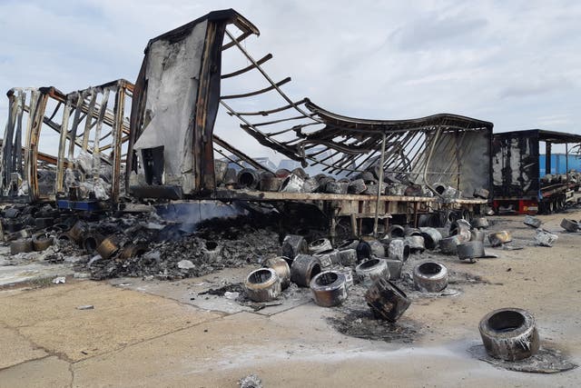 Trailers destroyed by the fire (Cambridgeshire Police/PA)