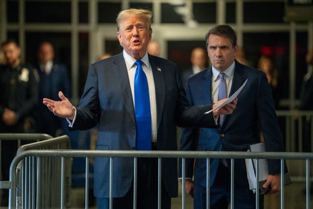 <p>Donald Trump and his attorney Todd Blanche appear in a criminal courthouse in Manhattan on May 30. He has repeatedly failed to completely overturn a gag order restricting his public attacks against prosecutors, court staff, witnesses and jurors</p>