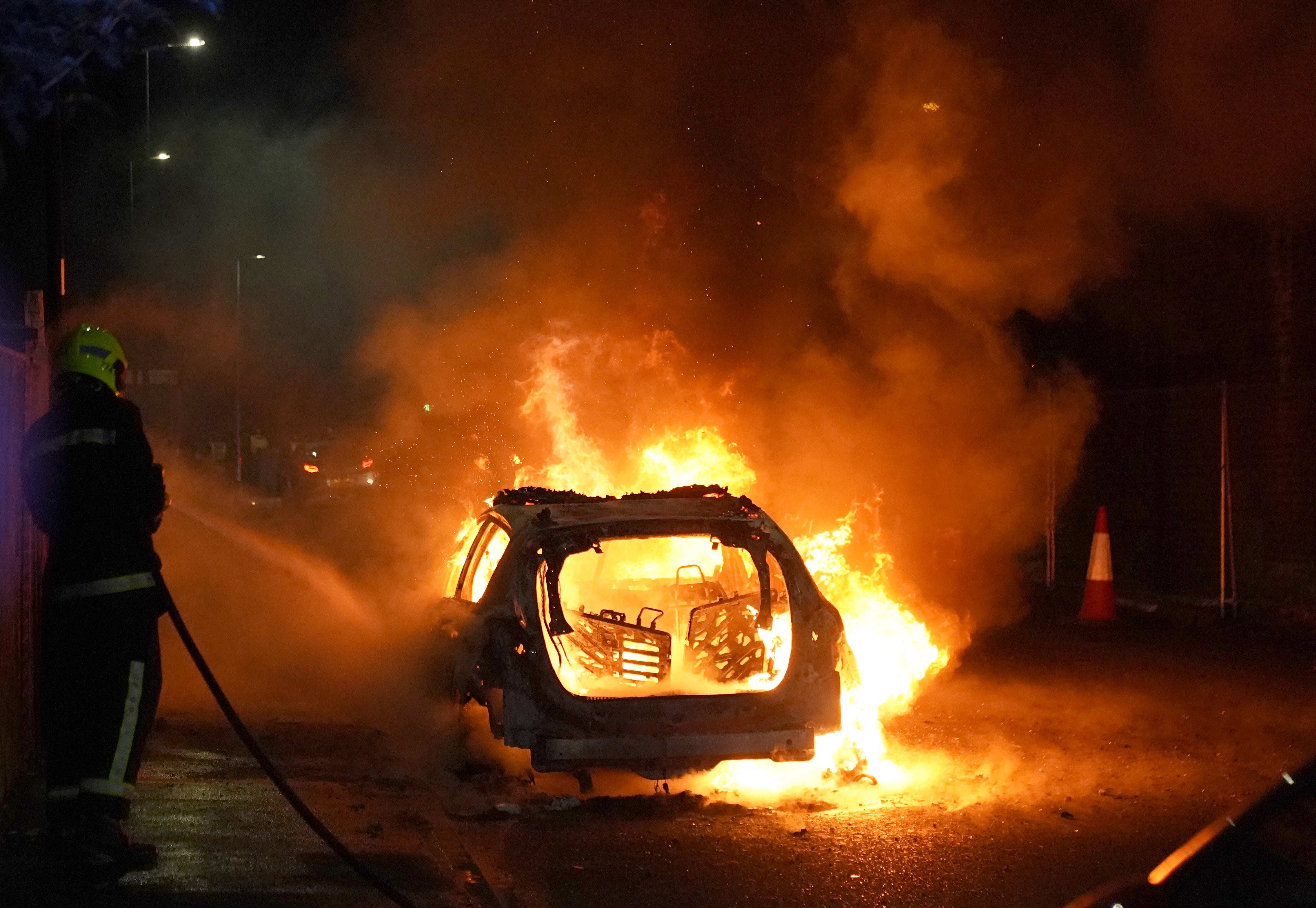 A police car was burnt amid disorder in Hartlepool on Wednesday night