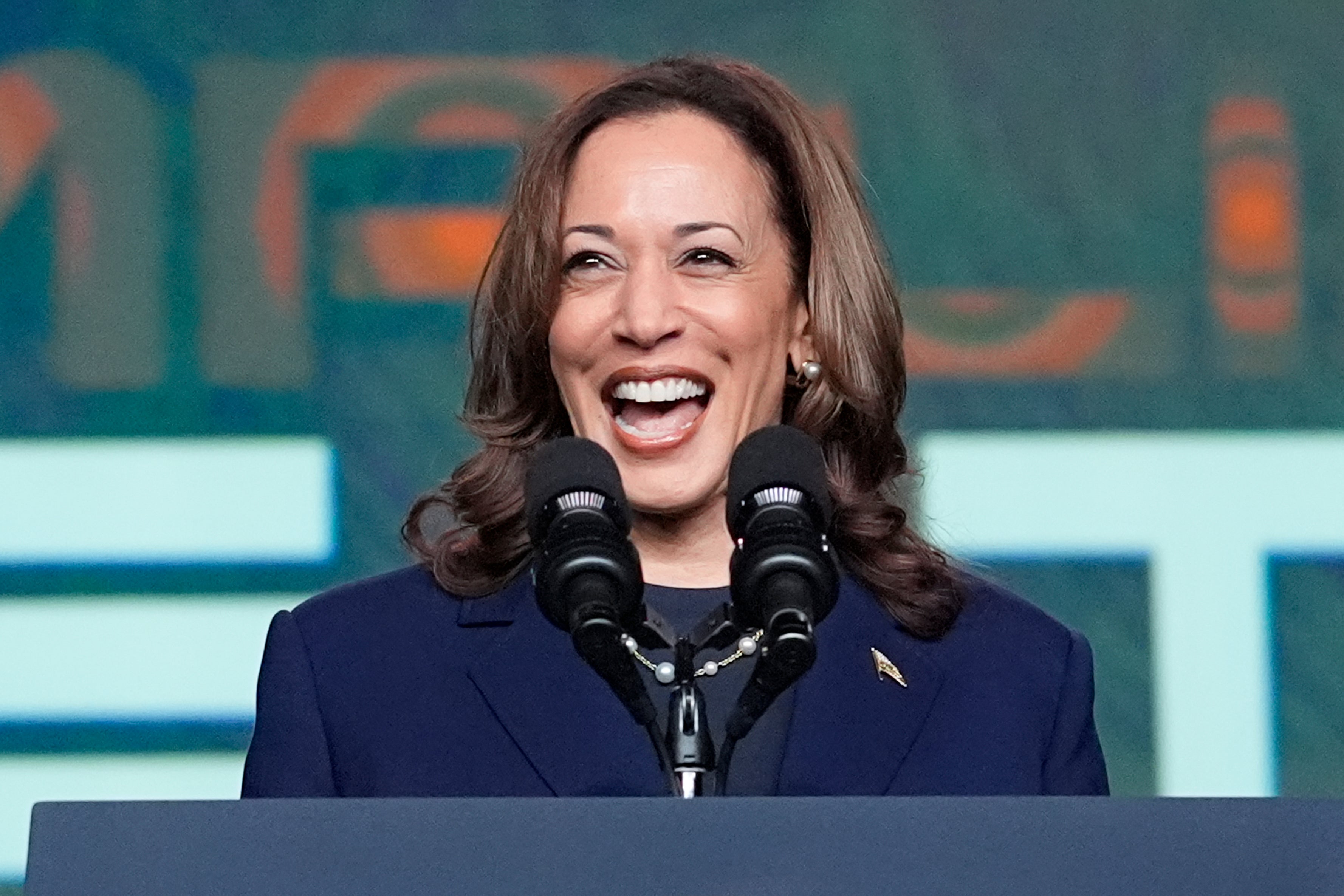 Harris delivers remarks at a Sigma Gamma Rho Sorority gathering in Houston