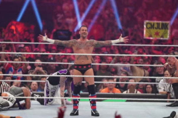 CM Punk in action at WWE’s 2024 Royal Rumble