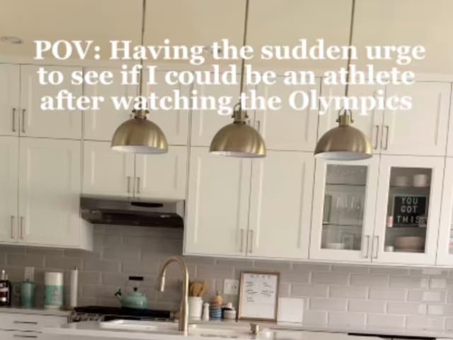 <p>Breanne Allarie performs Olympic gymnast routine in her kitchen (Instagram/@breanneallarie)</p>