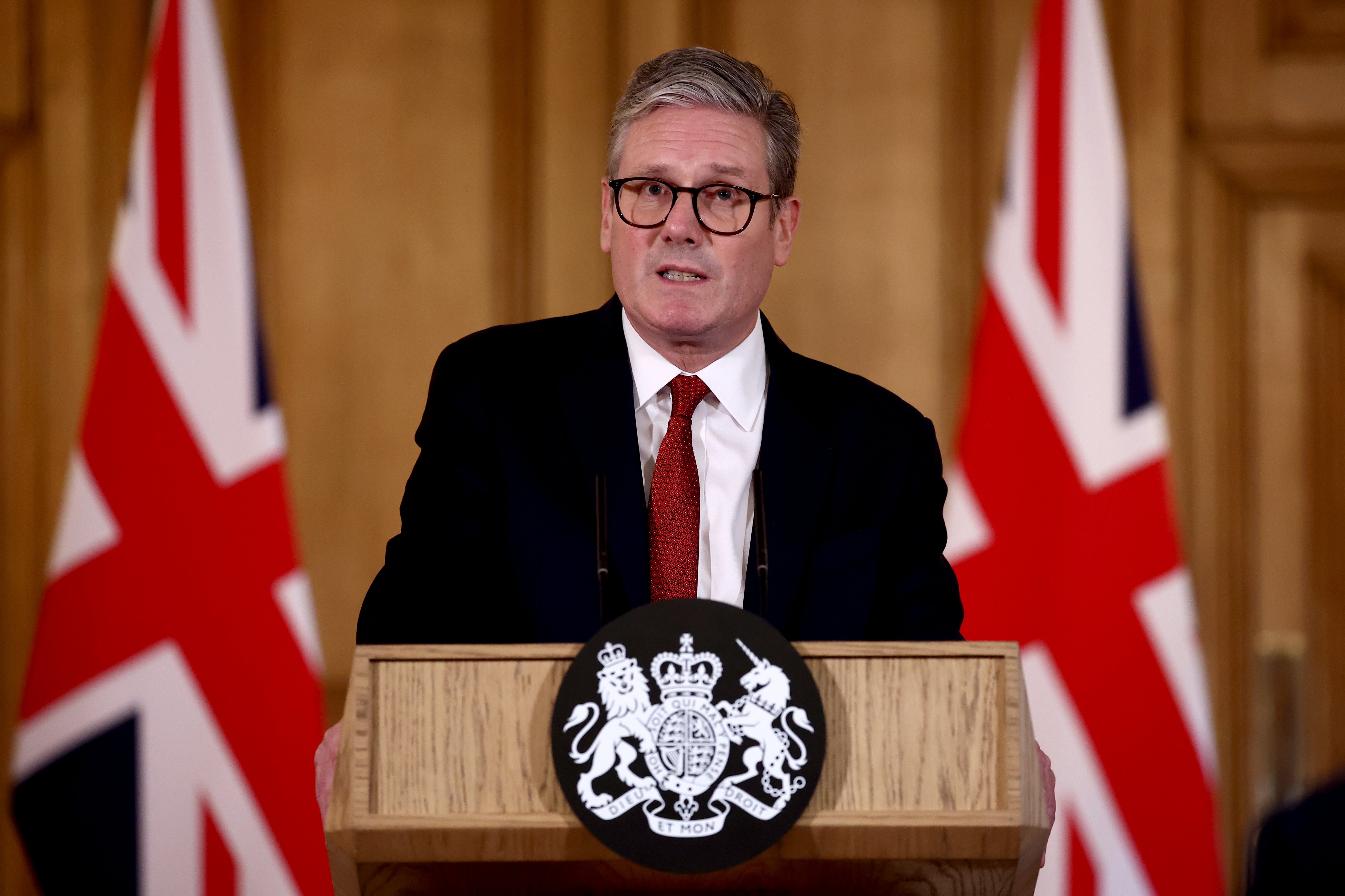 Prime Minister Sir Keir Starmer answers questions during a press conference in Downing Street (Henry Nicholls/PA)