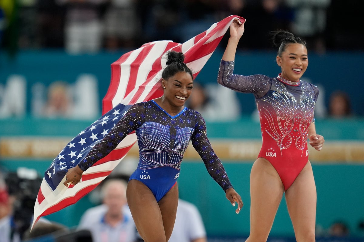 Simone Biles edges Brazil's Rebeca Andrade for her second Olympic all-around gymnastics title