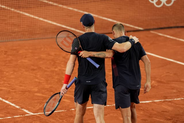 Andy Murray’s career ended with defeat in the men’s doubles quarter-finals (Martin Rickett/PA)