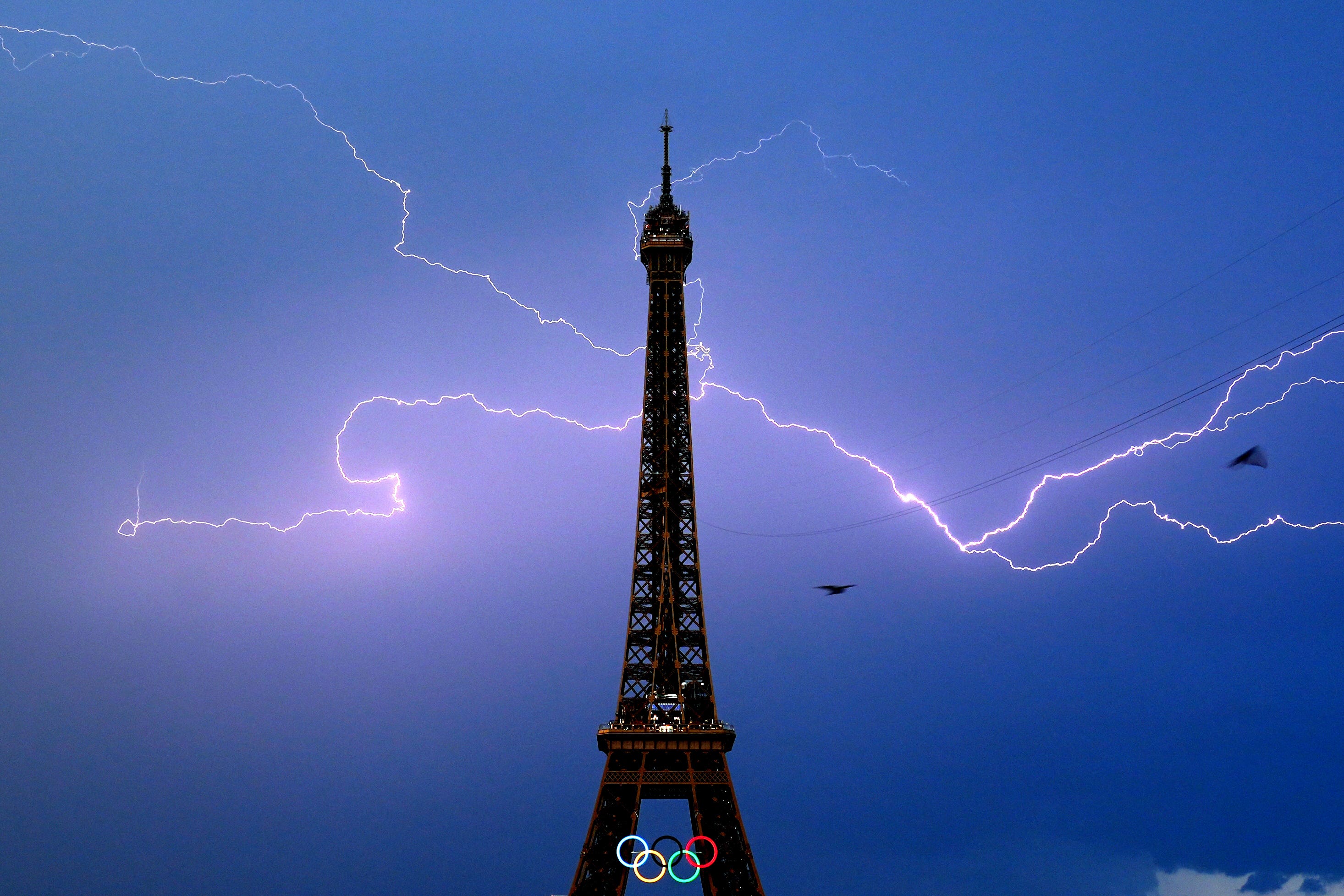 Lightning strikes near the Eiffel Tower (PA)