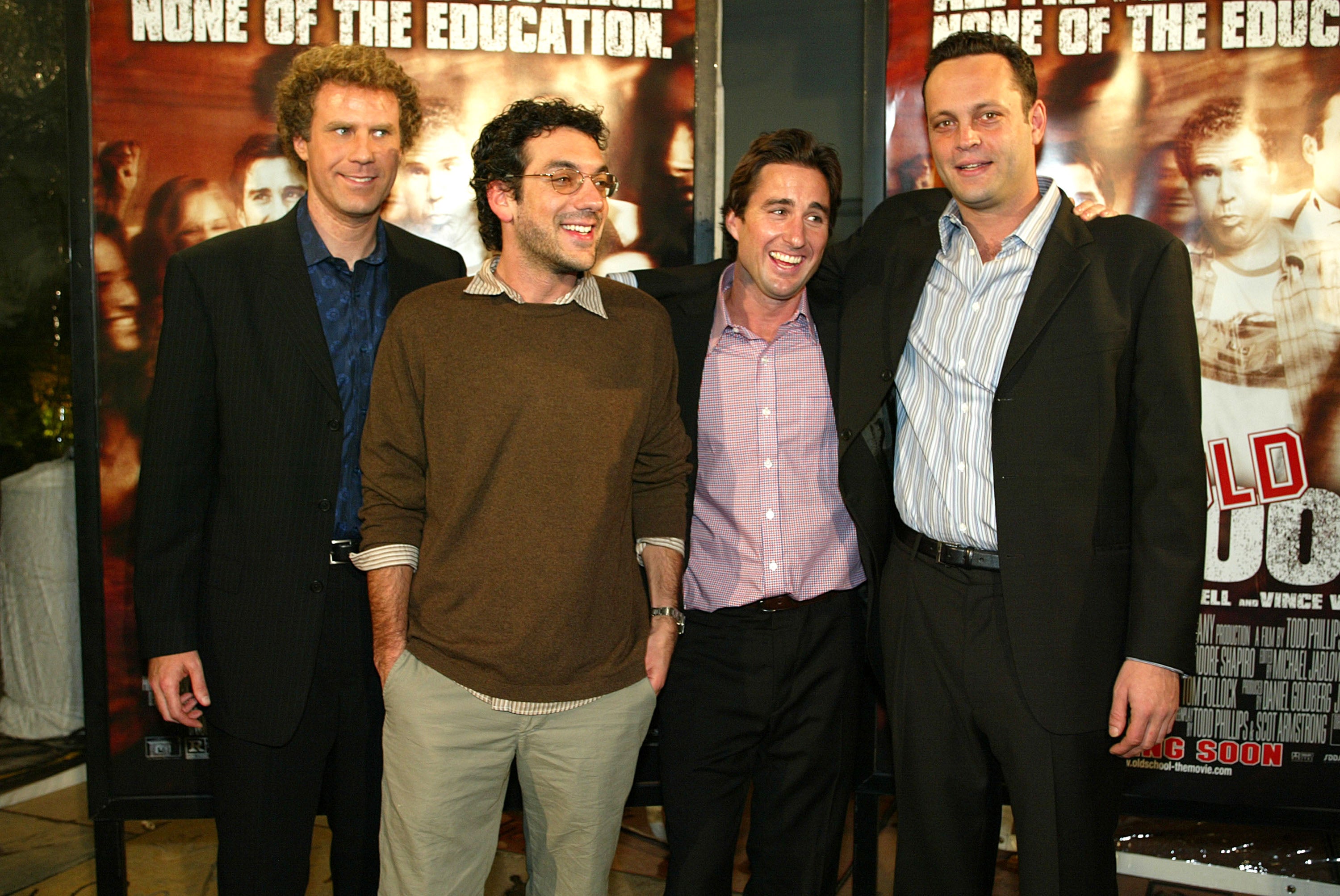 Will Ferrell, director Todd Phillips, Luke Wilson and Vince Vaughn pose at the premiere of ‘Old School’