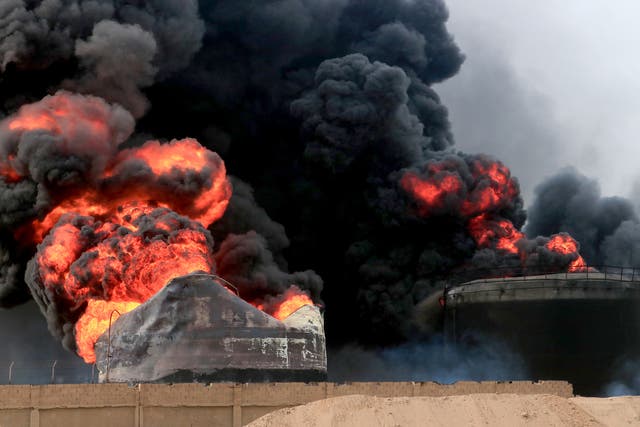 <p>File. Smoke billows from a fire at an oil storage facility after Israeli strikes on Yemen’s Hodeida port on 21 July 2024</p>