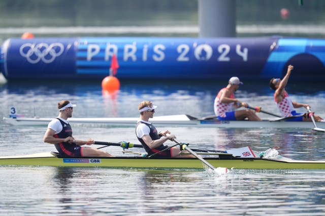 Great Britain’s Ollie Wynne-Griffith and Tom George (left) won silver in the men’s pair (John Walton/PA)