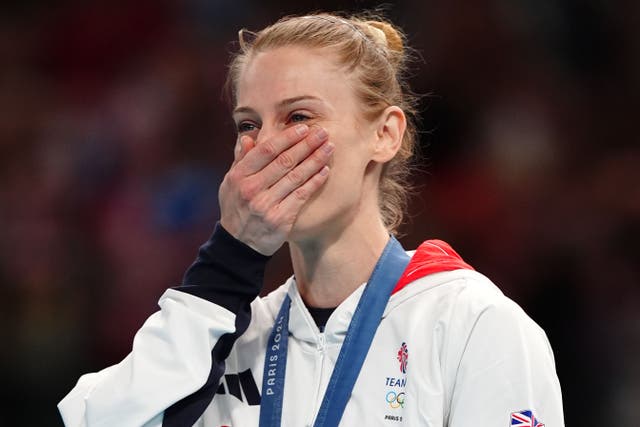 Great Britain’s Bryony Page celebrates winning gold (Mike Egerton, PA)