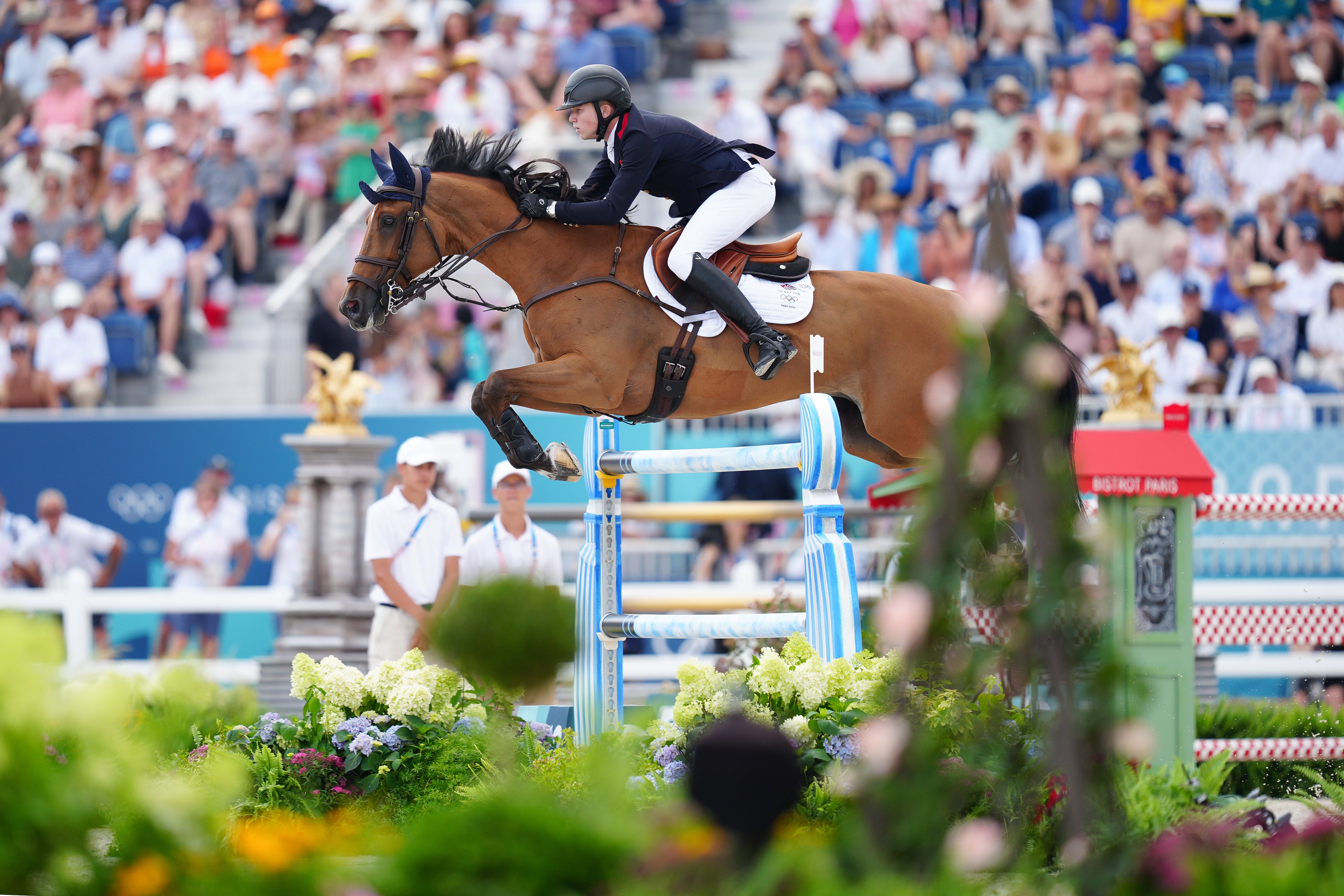 Great Britain’s Harry Charles aboard Romeo 88 during the jumping team final (David Davies/PA).