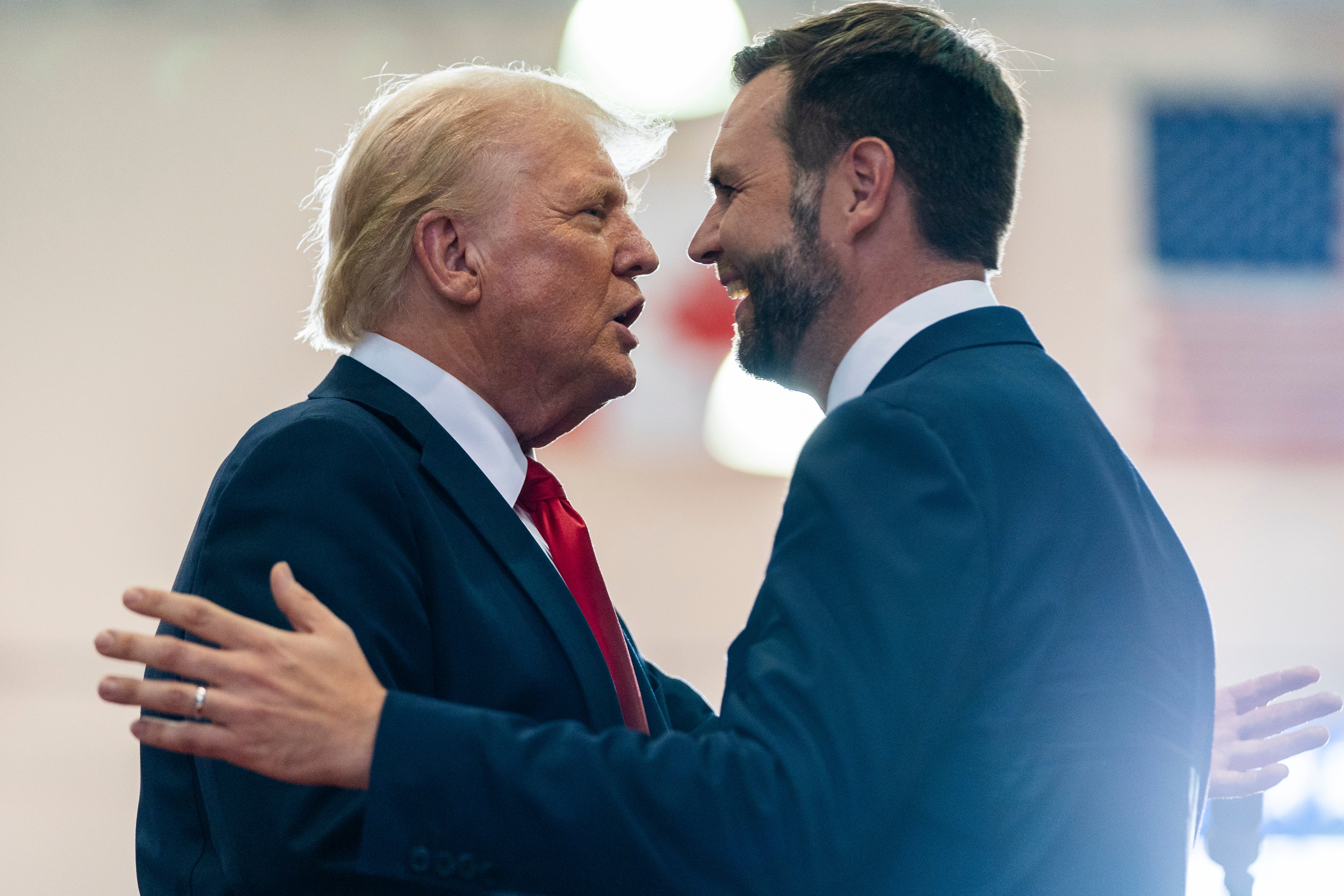 Donald Trump greets JD Vance at a campaign event in Minnesota on July 27.