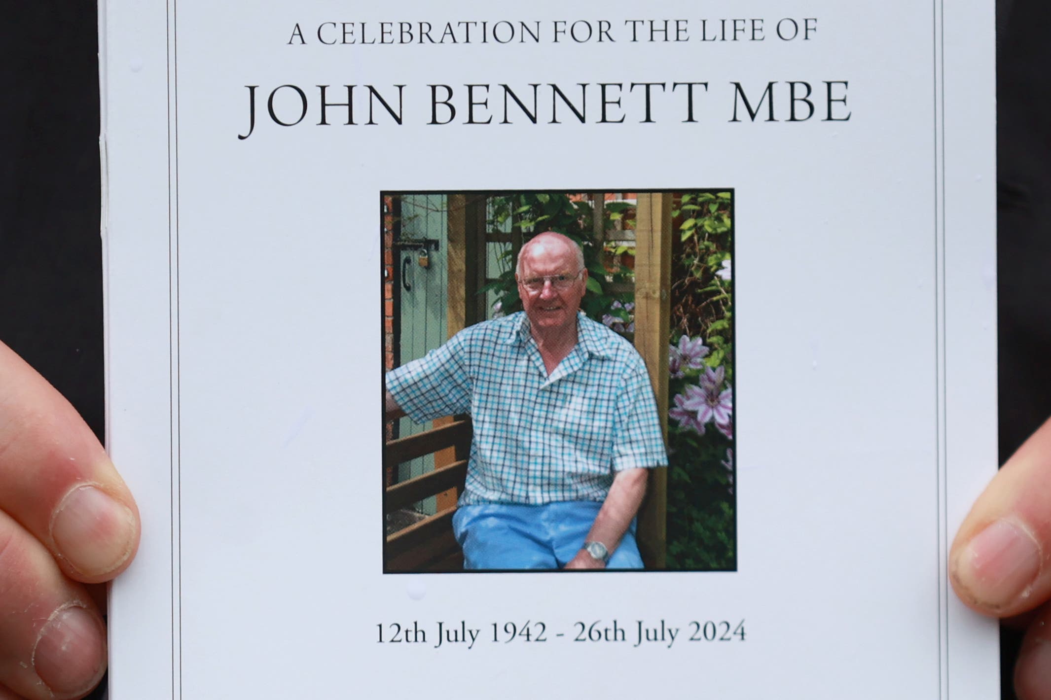 The order of service for the funeral of John Bennett at Trinity Presbyterian Church, Ballygowan, Co Down (Liam McBurney/PA)