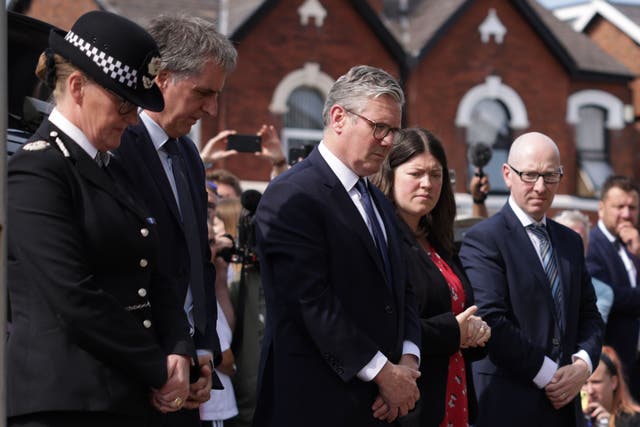 Sir Keir Starmer had already visited Southport to lay flowers at the scene of Monday’s attack, but returned to the town on Friday. (James Speakman/PA)
