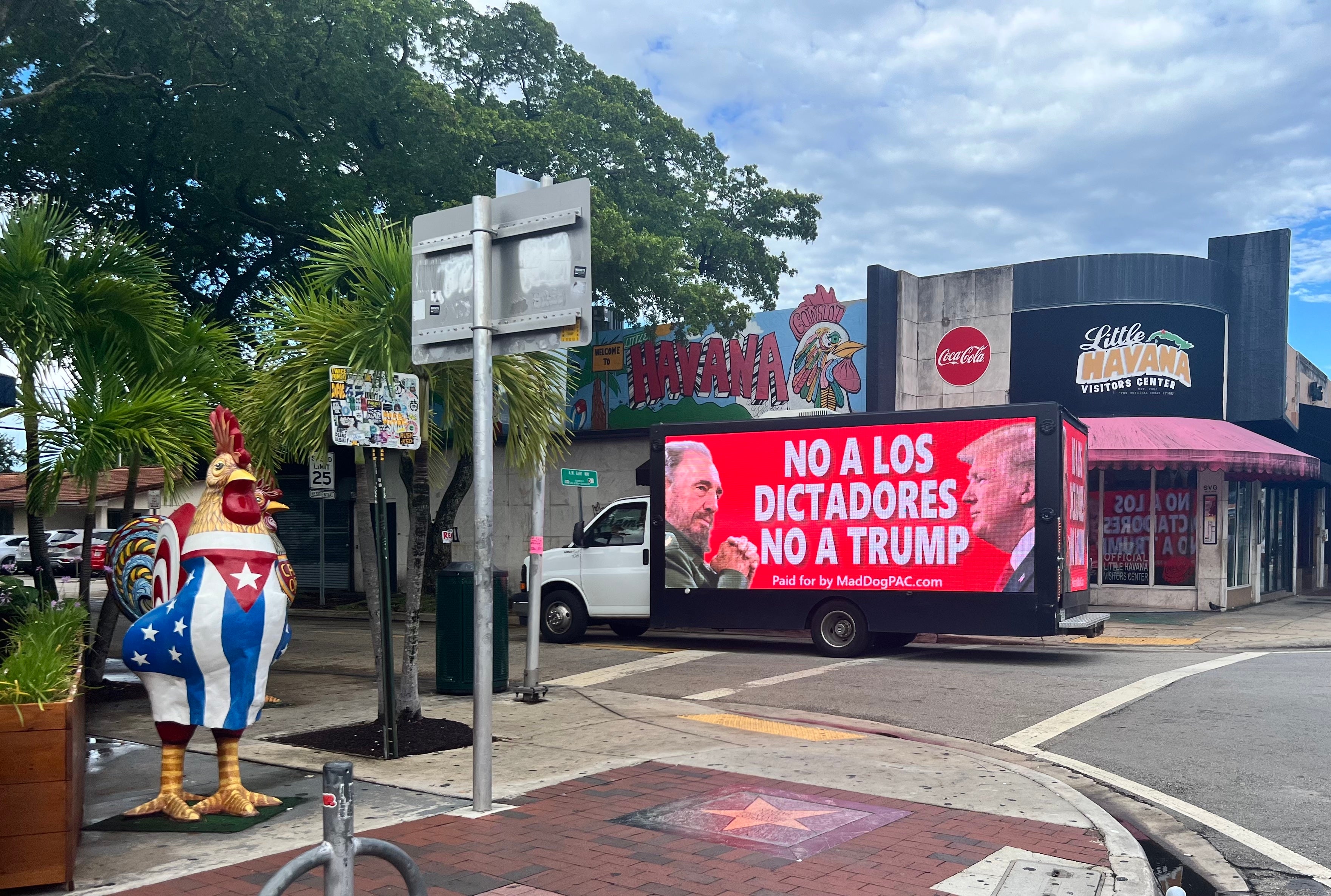 The Mad Dog PAC billboard truck makes its way round Little Havana