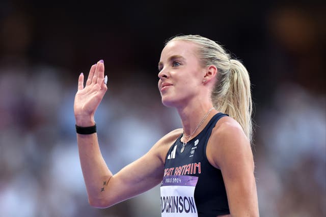 <p>Keely Hodgkinson of Team Great Britain acknowledges the crowd</p>