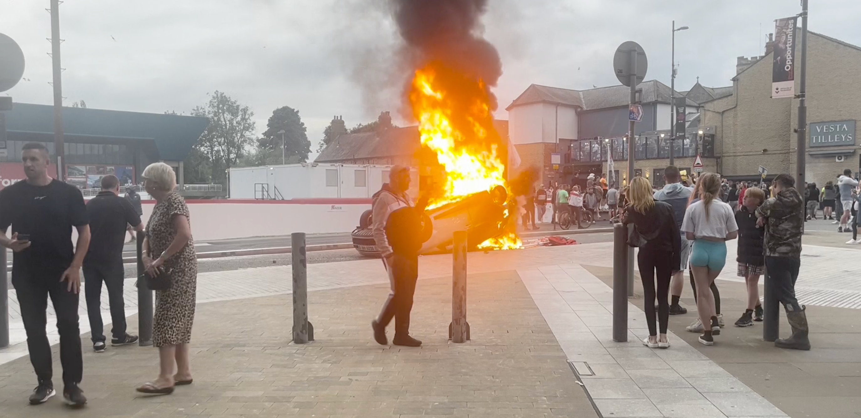 A car was torched during disorder in Sunderland on Friday evening