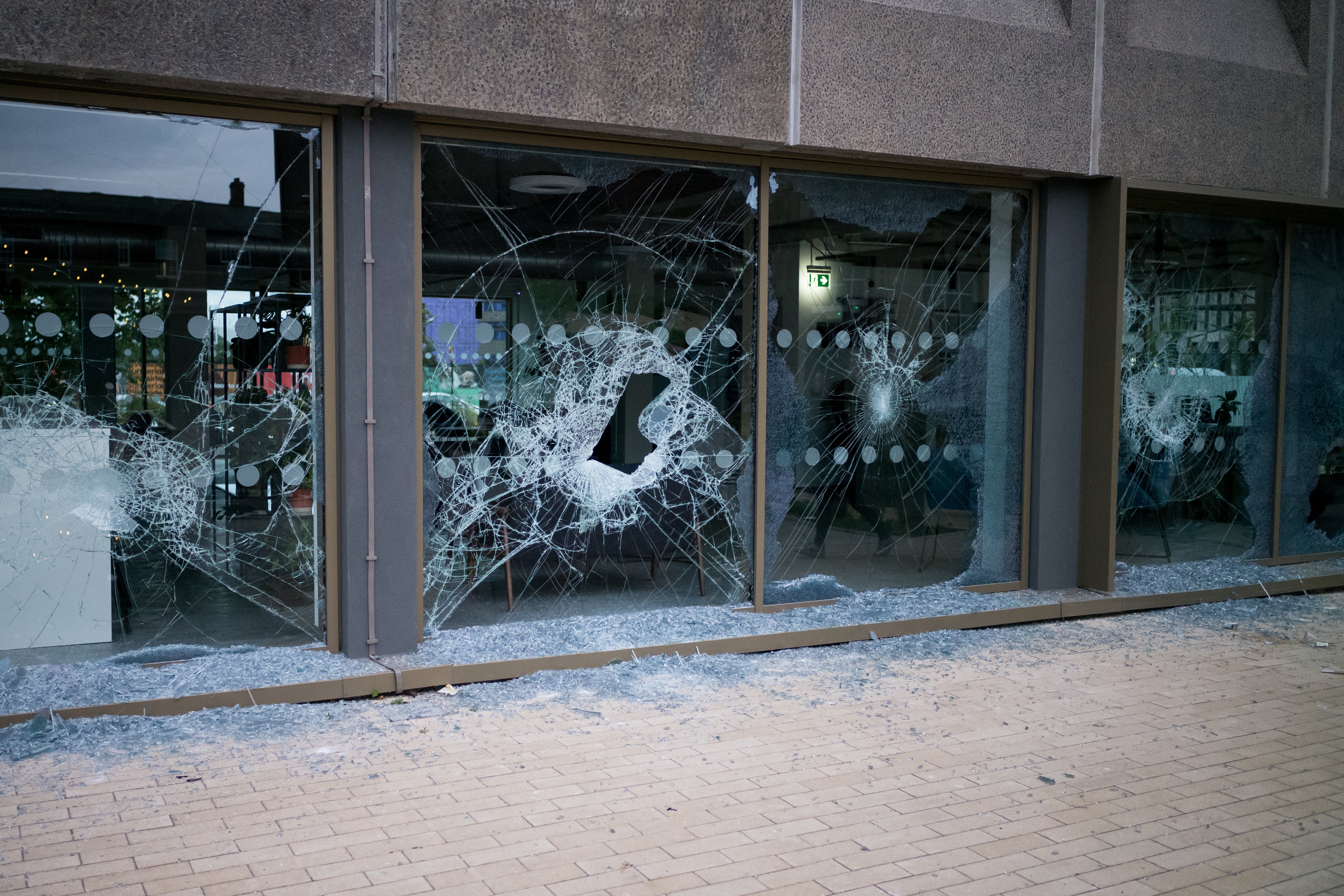 Windows were smashed at a business premises in the city centre