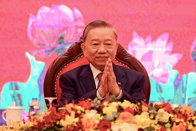 <p>President To Lam attends a press conference at the National Convention Center in Hanoi </p>