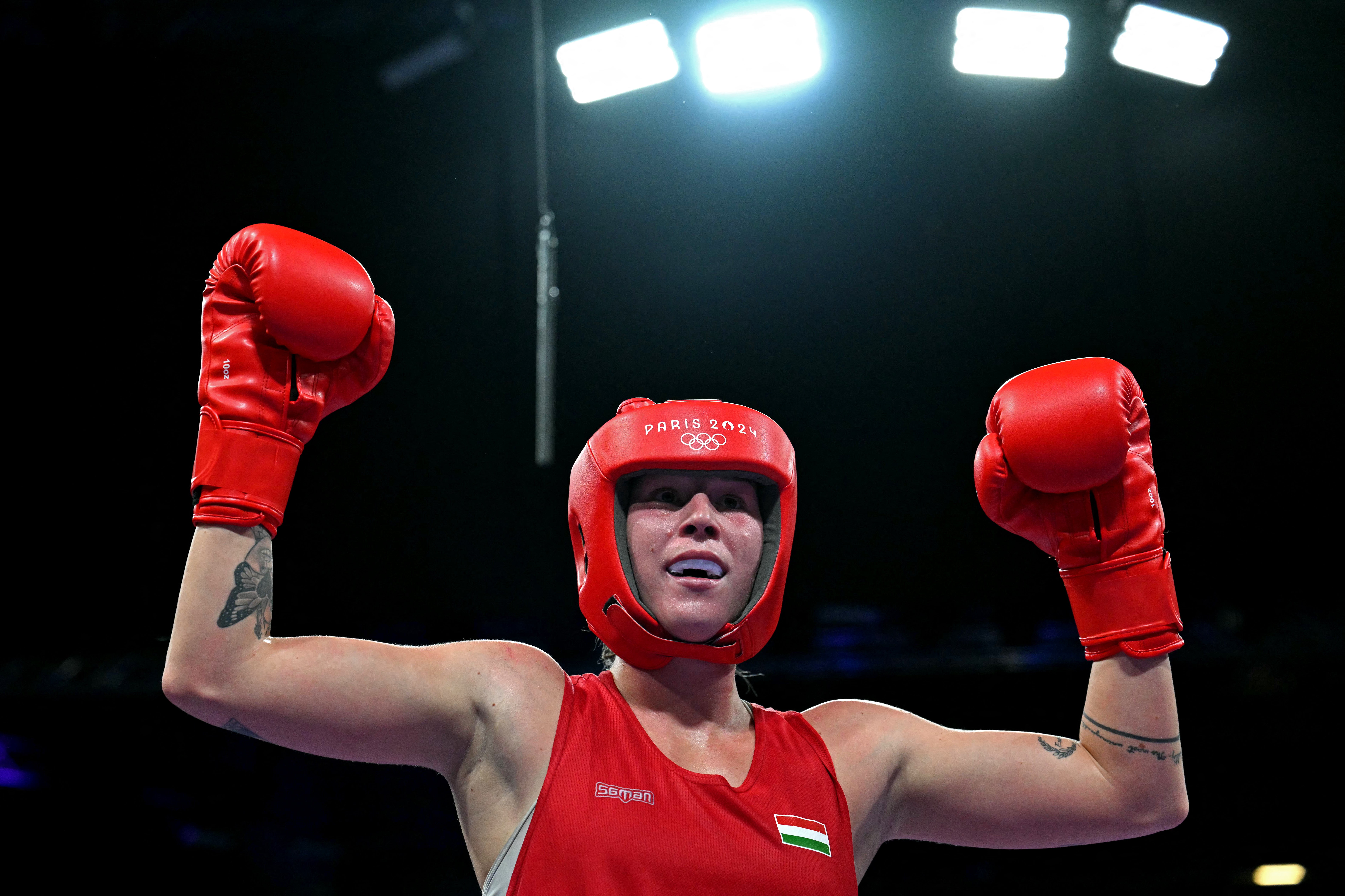 Hungary's Anna Luca Hamori celebrates after winning against Australia's Marissa Williamson