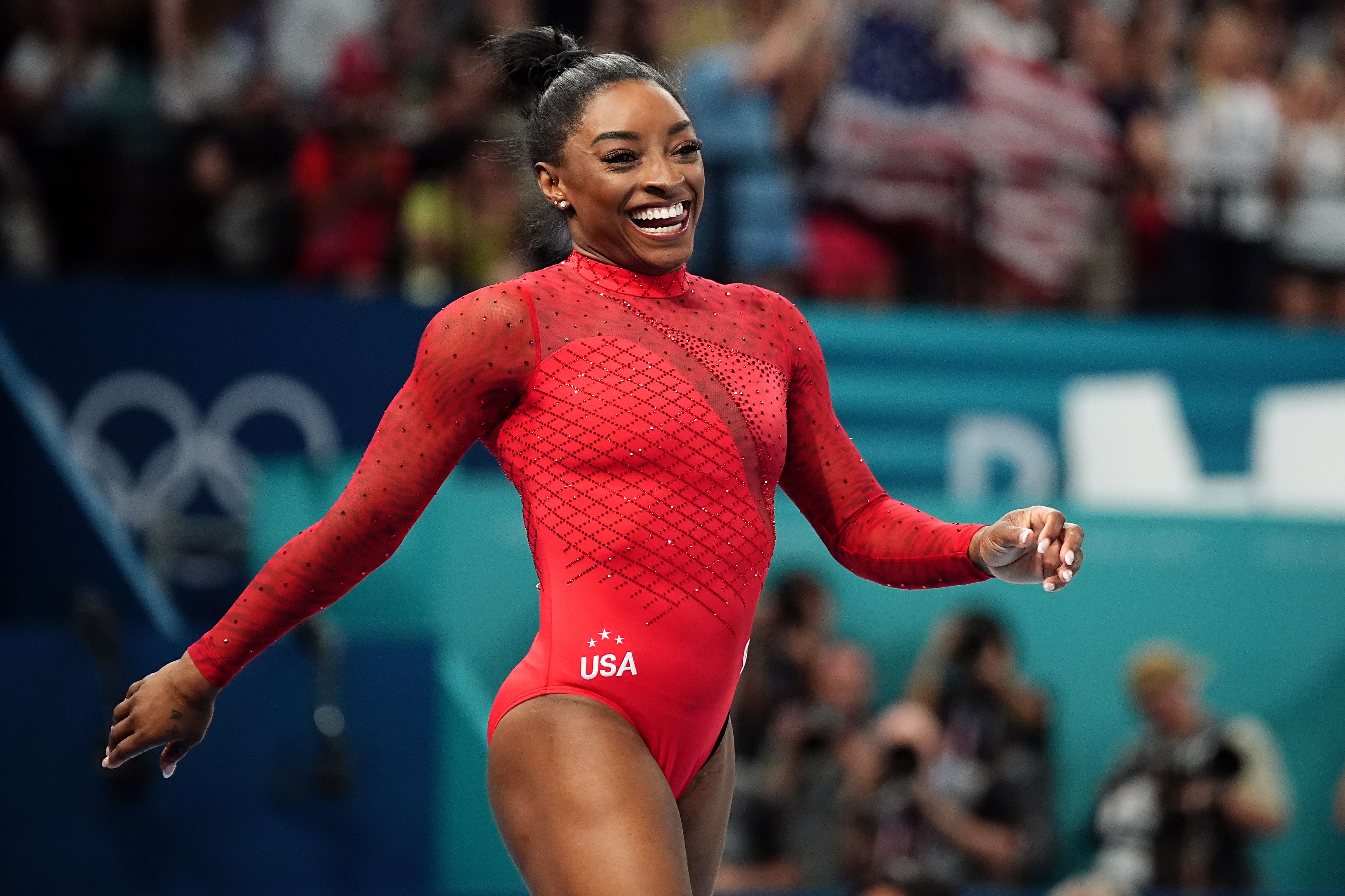 Biles en route to gold in the women’s vault at the Olympics