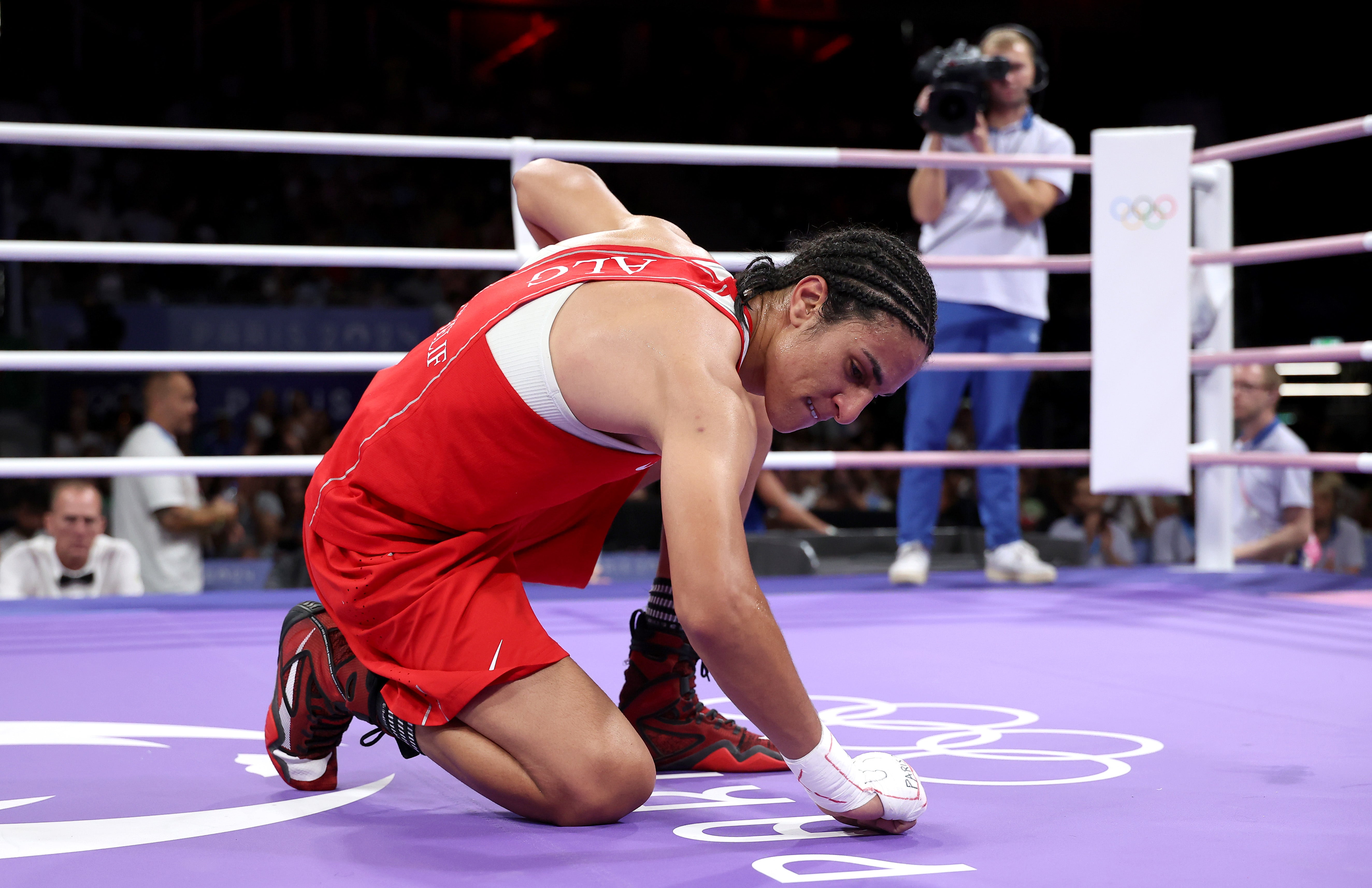 Imane Khelif of Algeria celebrates victory