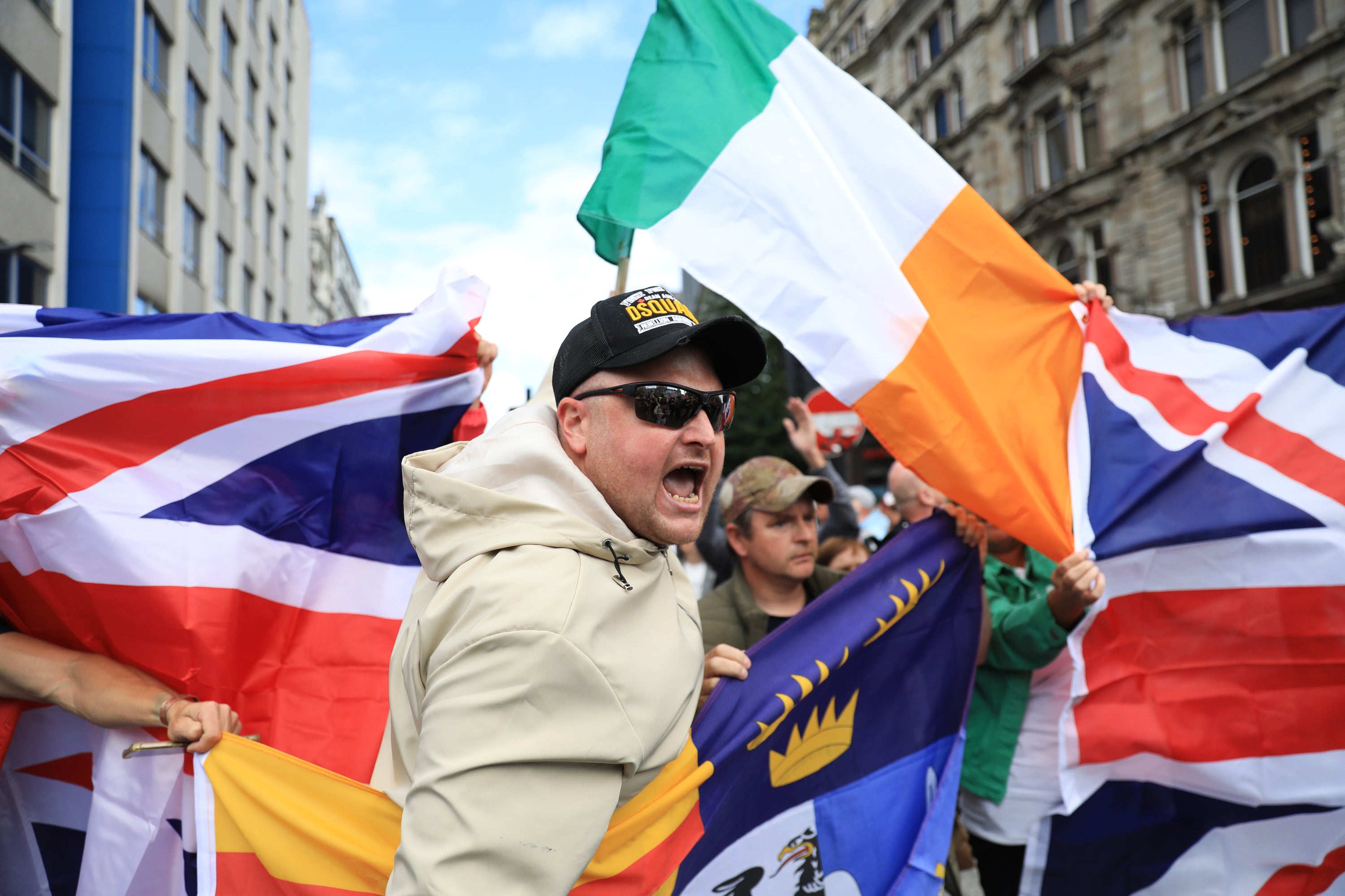 Tempers flared during the protest outside Belfast City Hall