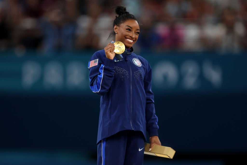 Simone Biles won her seventh Olympic gold and third of Paris after performing the Yurchenko double pike in qualifying