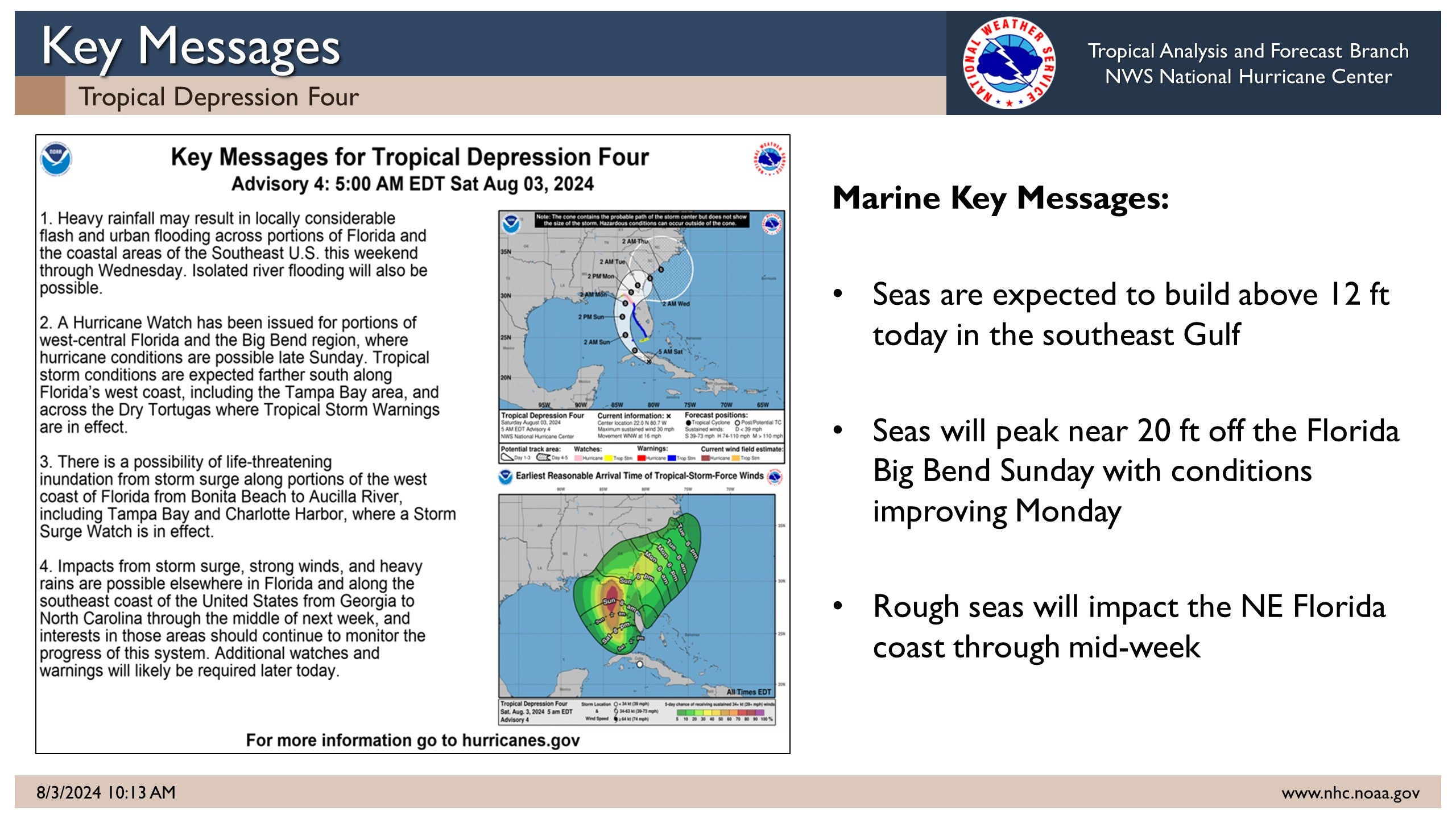 The National Weather Service’s August 3 update on a tropical depression threatening Florida