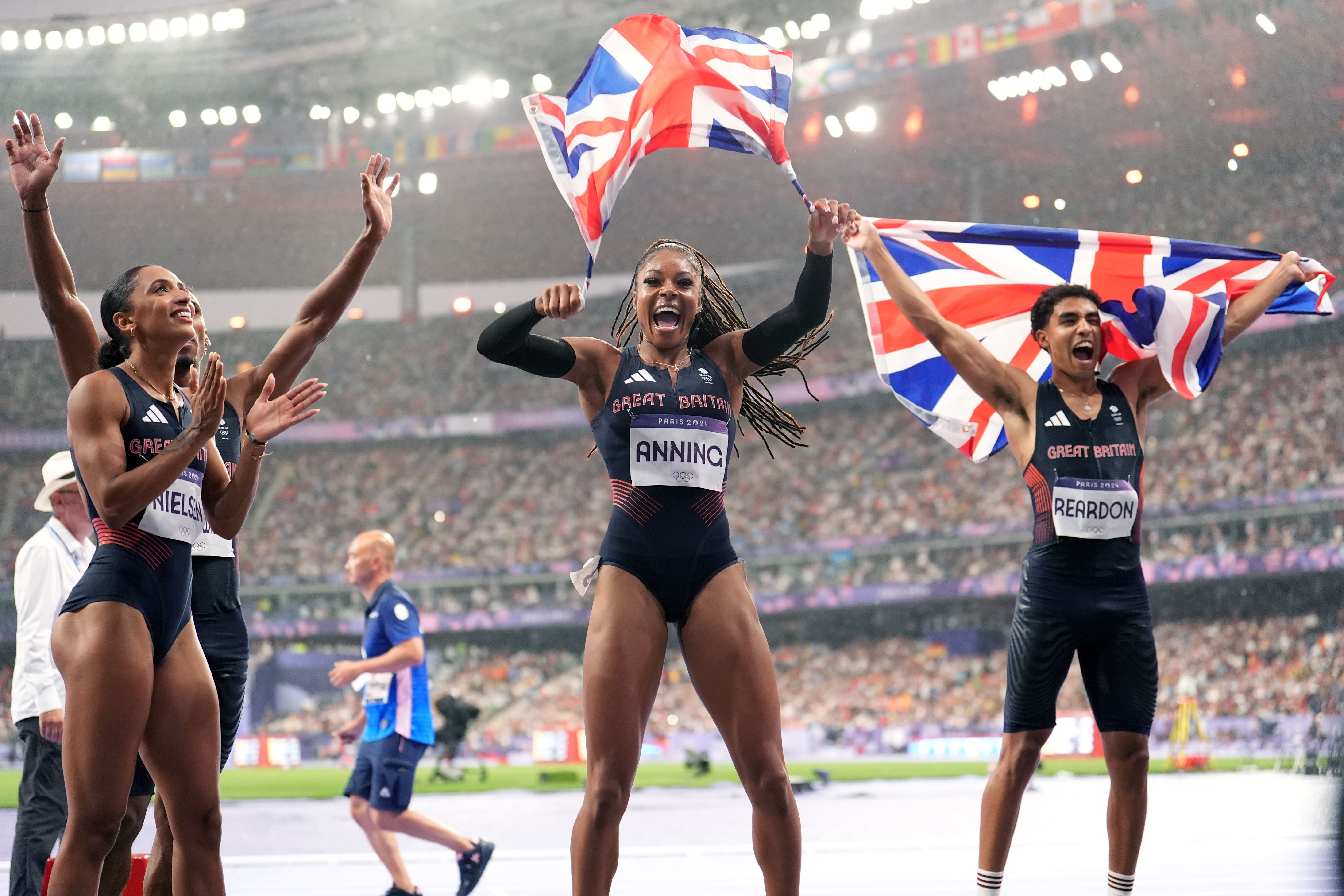 Great Britain’s mixed relay team celebrate (Martin Rickett, PA)