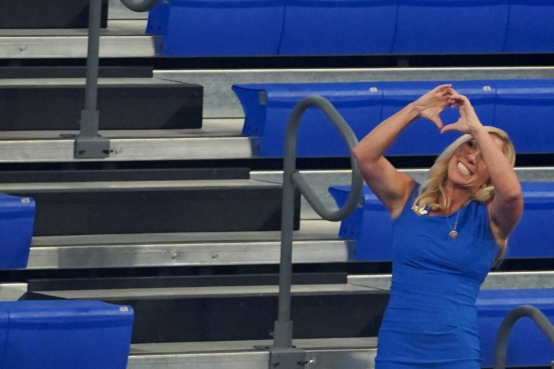 U.S. Rep. Marjorie Taylor Greene (R-GA) gestures on the day that Republican presidential nominee and former U.S. President Donald Trump and his running mate JD Vance hold a campaign rally in Atlanta, Georgia, U.S., August 3, 2024. REUTERS/Megan Varner