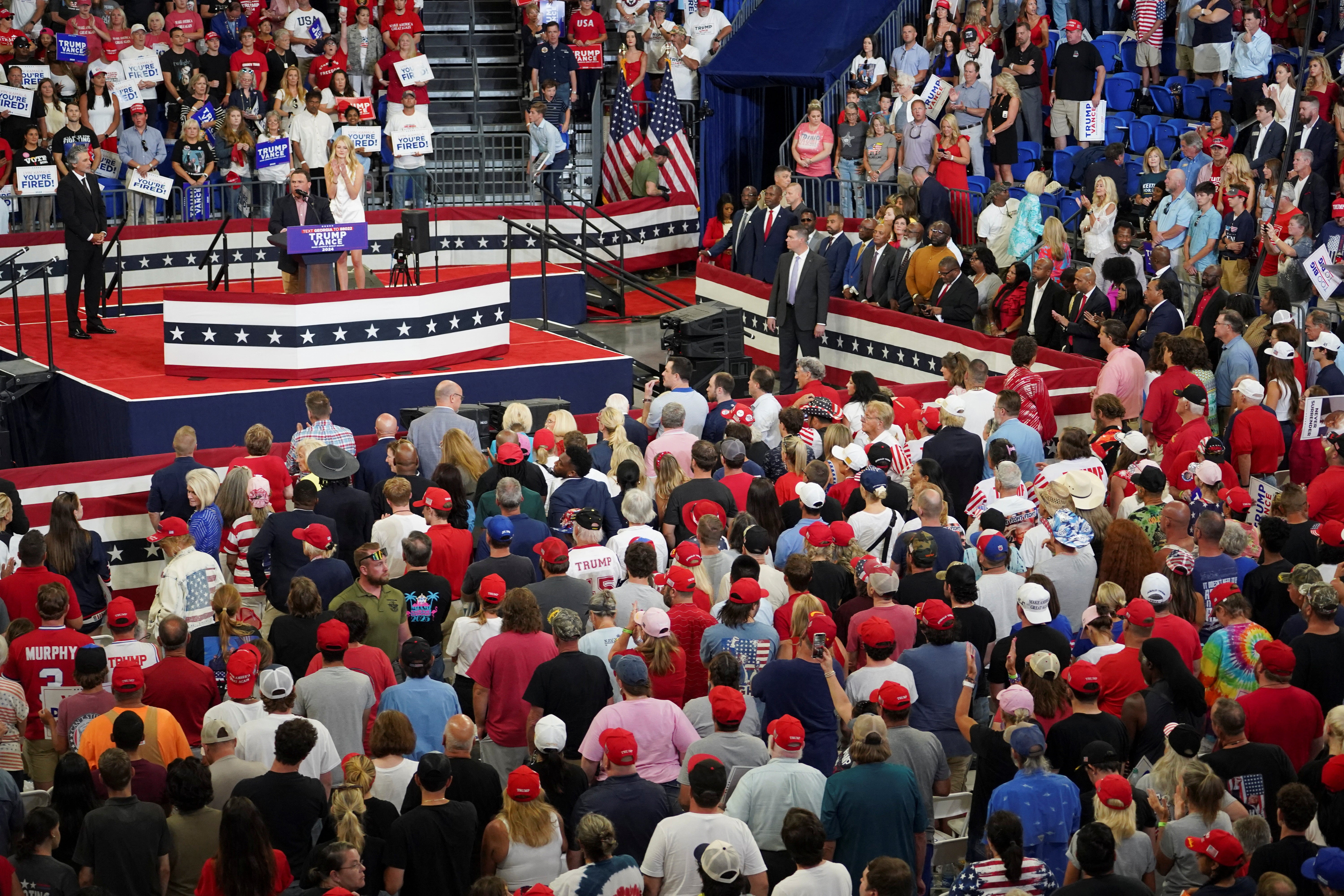 Tyler Harper, Georgia Agricultural Commissioner, speaks on the day that Republican presidential nominee and former U.S. President Donald Trump and his running mate JD Vance hold a campaign rally in Atlanta, Georgia, U.S., August 3, 2024. REUTERS/Megan Varner