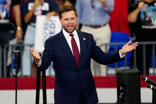 Republican vice presidential candidate Sen. JD Vance, R-Ohio, arrives to speak at a campaign rally at Georgia State University in Atlanta, Saturday, Aug. 3, 2024.Â (AP Photo/Ben Gray)