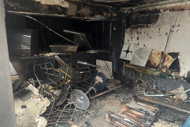 Damage caused to a cafe in the Donegall Street area of south Belfast (Jonathan McCambridge/PA)