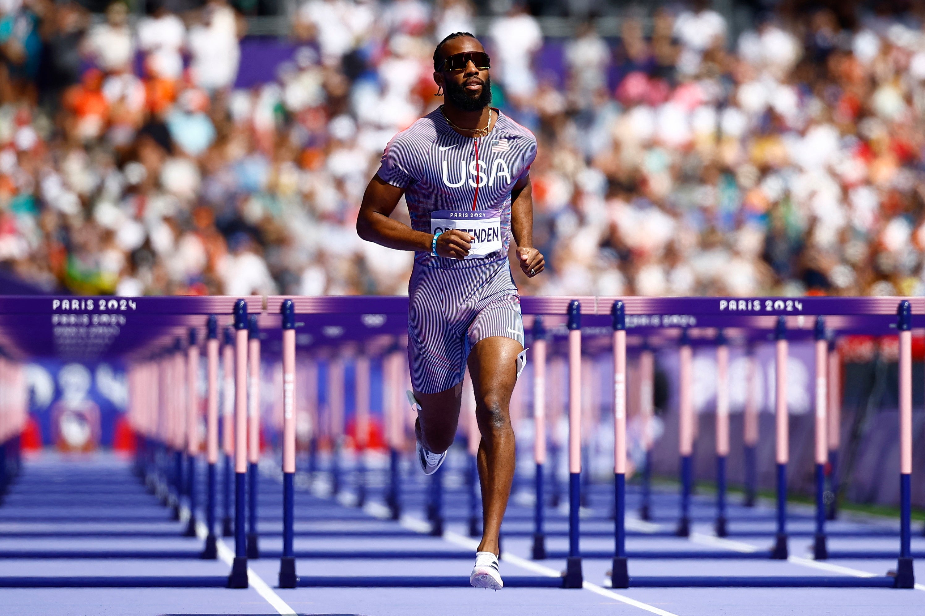 Freddie Crittenden of Team United States during the Men’s 110m Hurdles Round 1